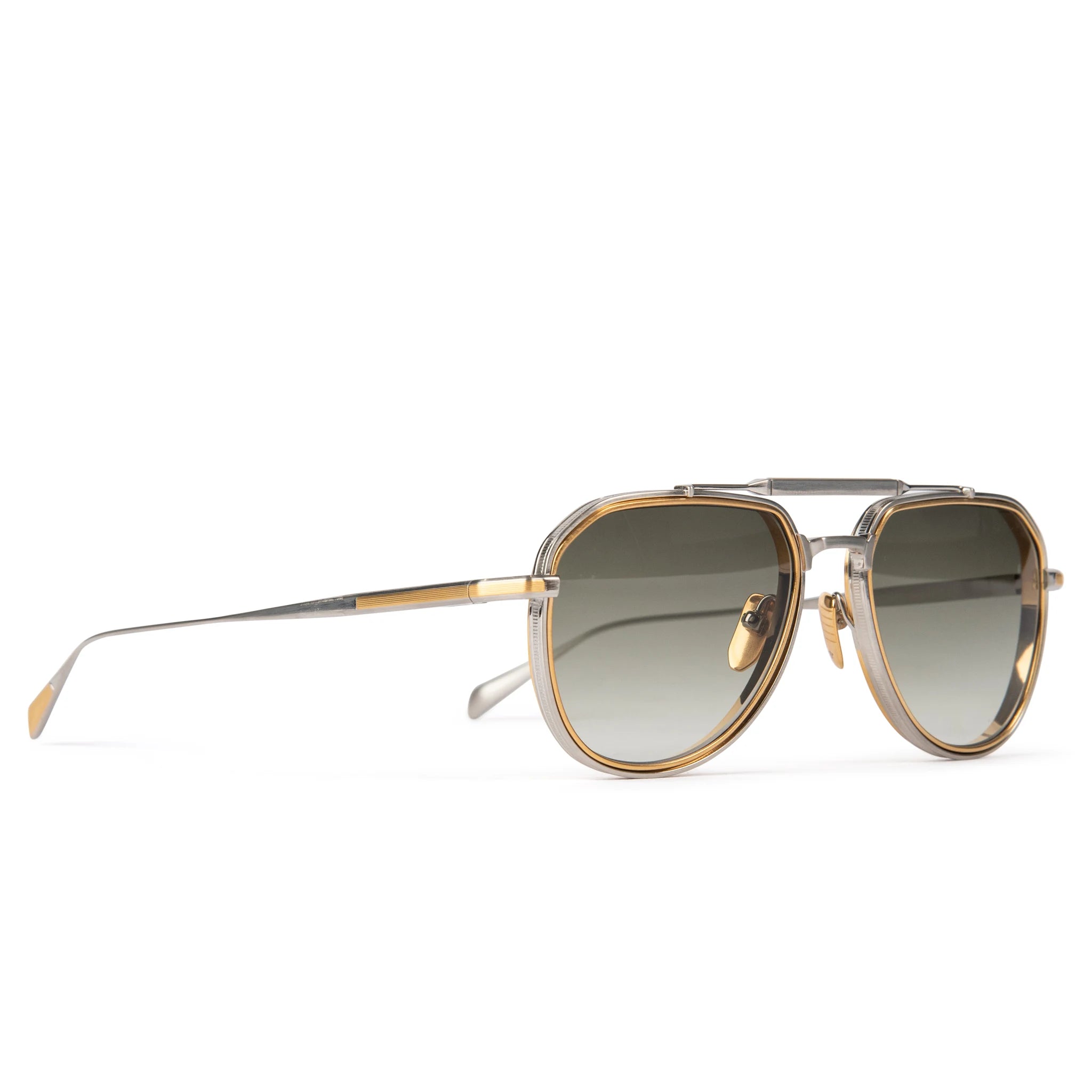 Jacques Marie Mage Commander Silver Gold Green Sunglasses