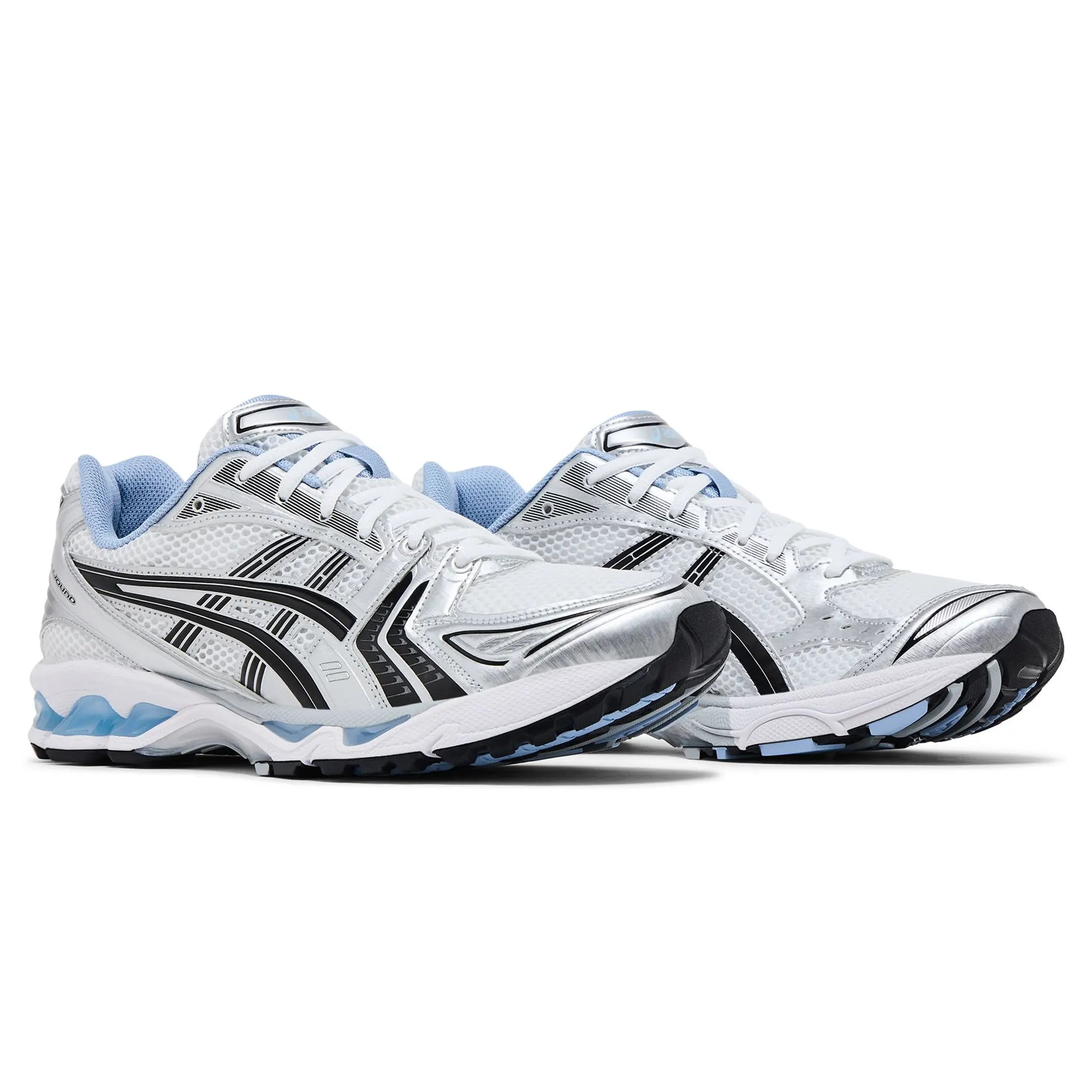 Front Side View of JJJJound x Gel-Kayano 14 White Blue 1203A961-101
