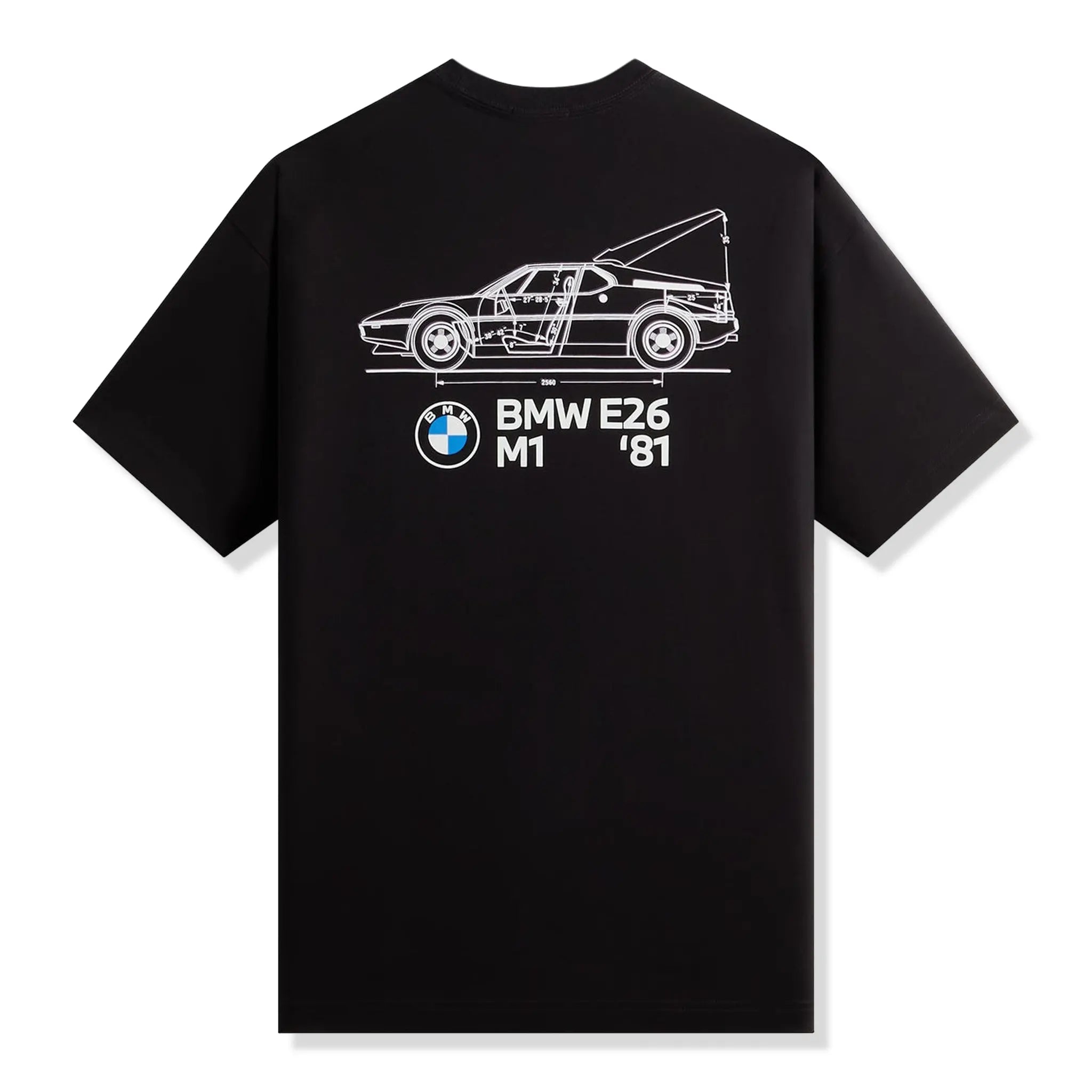 Back View of Kith For BMW M1 Schematic Pocket Black T-Shirt