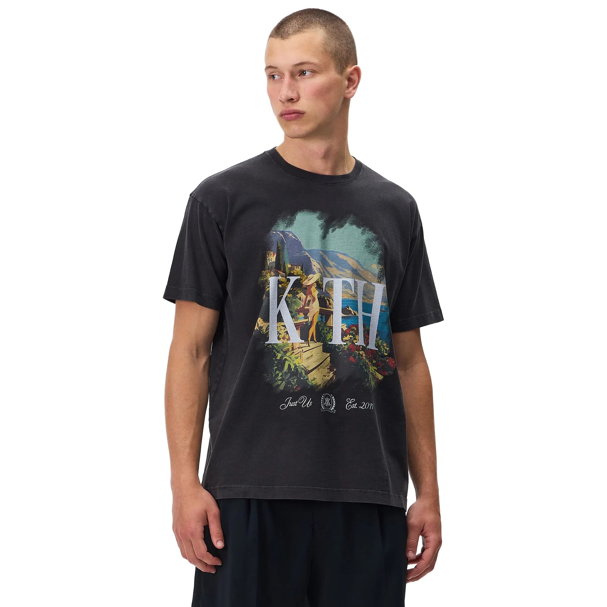 Model View of Kith Getaway Vintage Black T-Shirt KHM035122-001