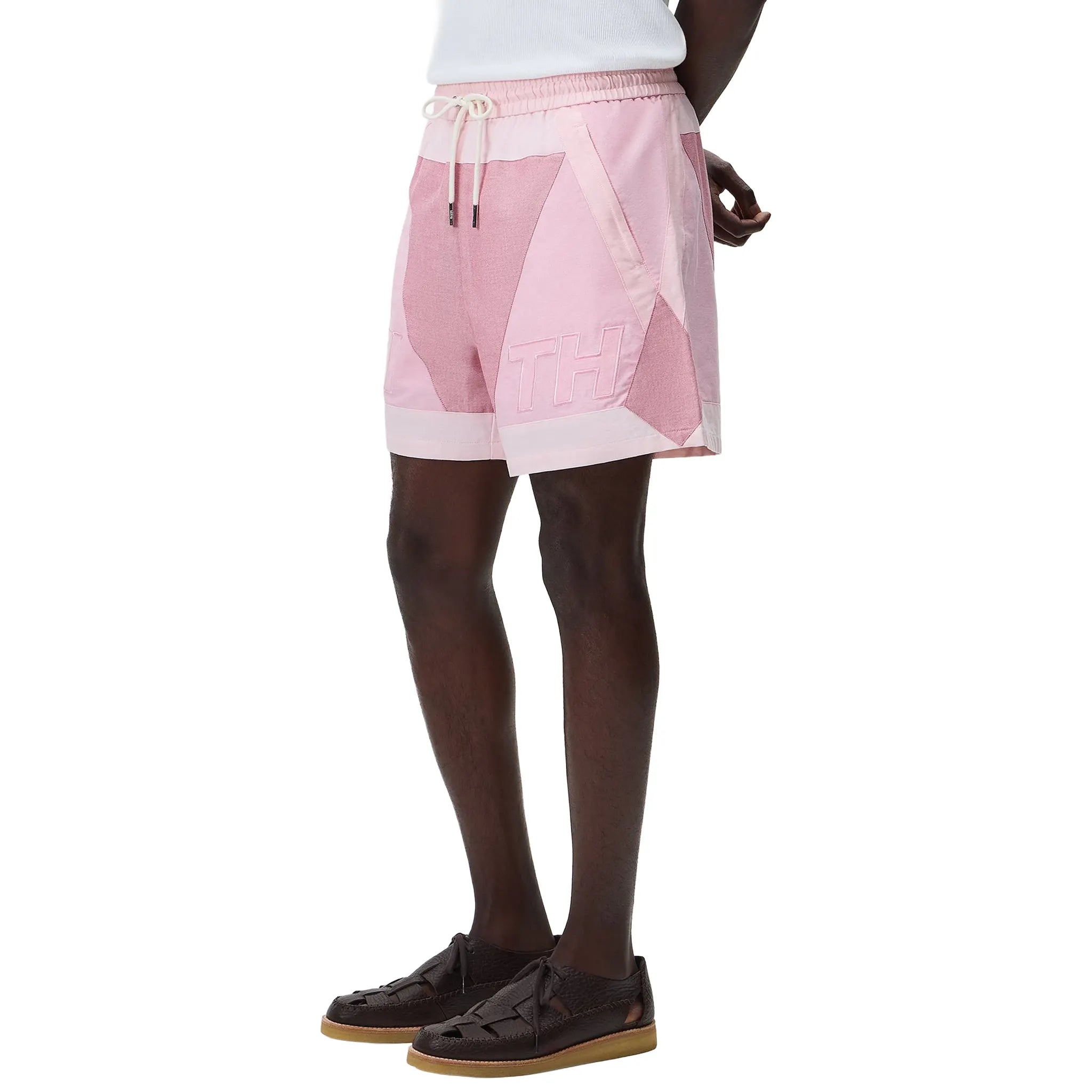 Model Front Side View of Kith Oxford Turbo Mauve Glow Shorts KHM061405-7057