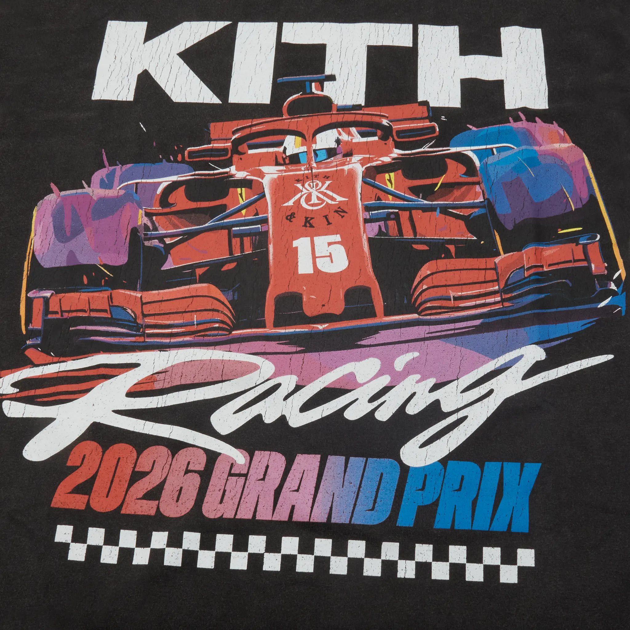 Detailed View of Kith Pole Position Vintage Black T-Shirt KHMG030016-101