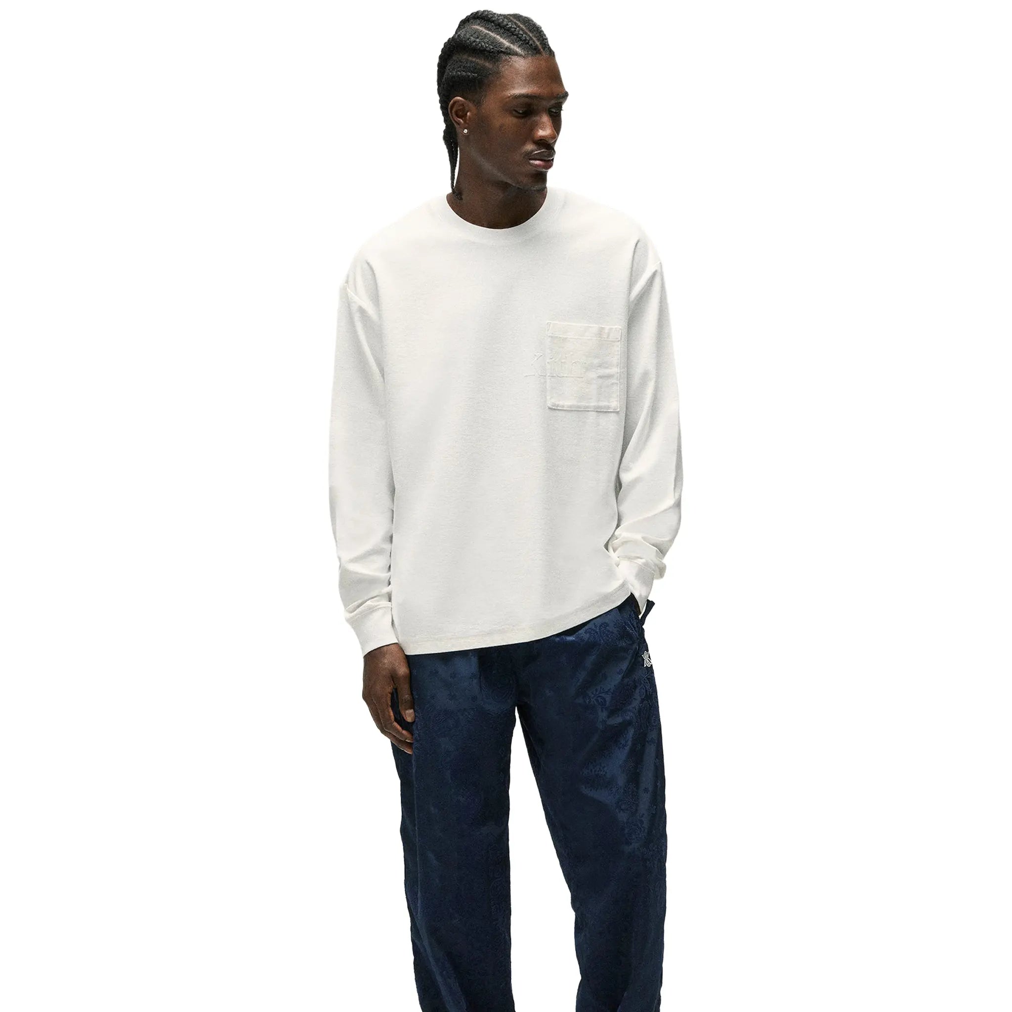 Model View of Kith Quinn L/S White T-Shirt KHM033441-178