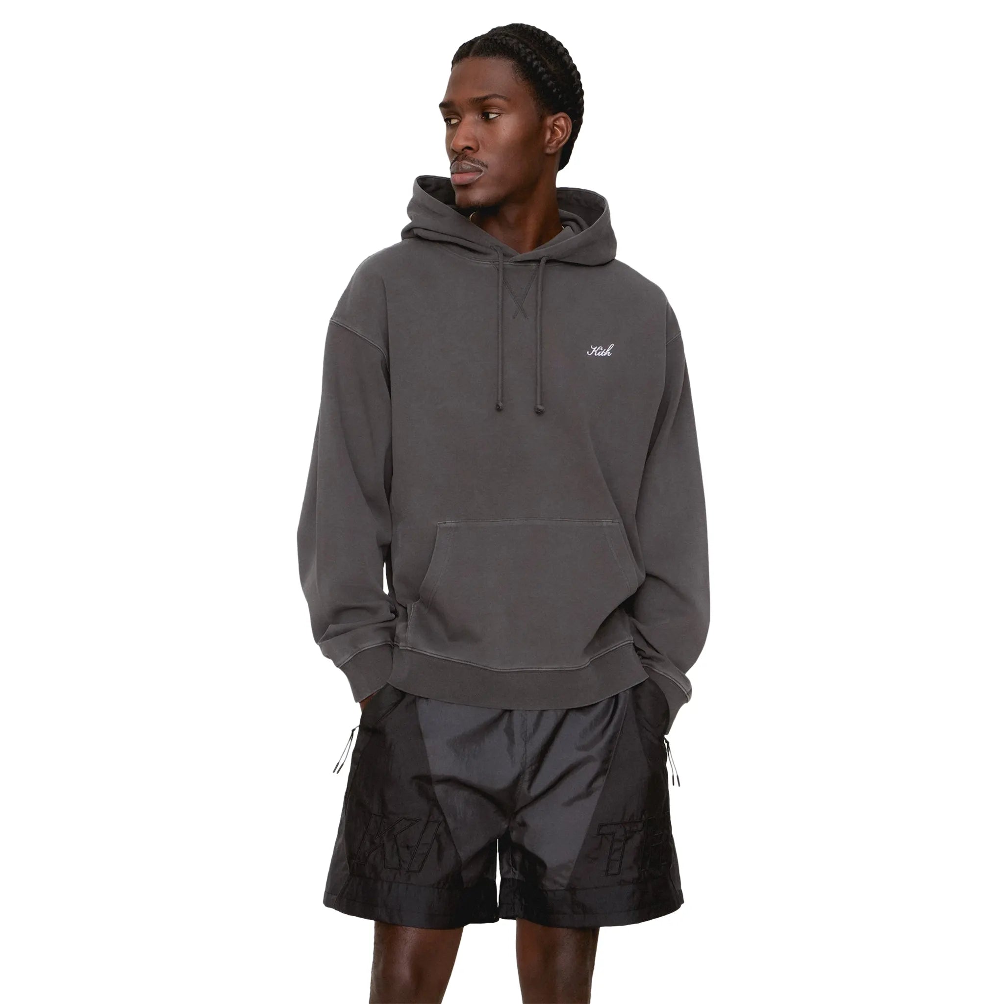 Front View of Kith Washed Turbo Black Shorts KHM060983-001