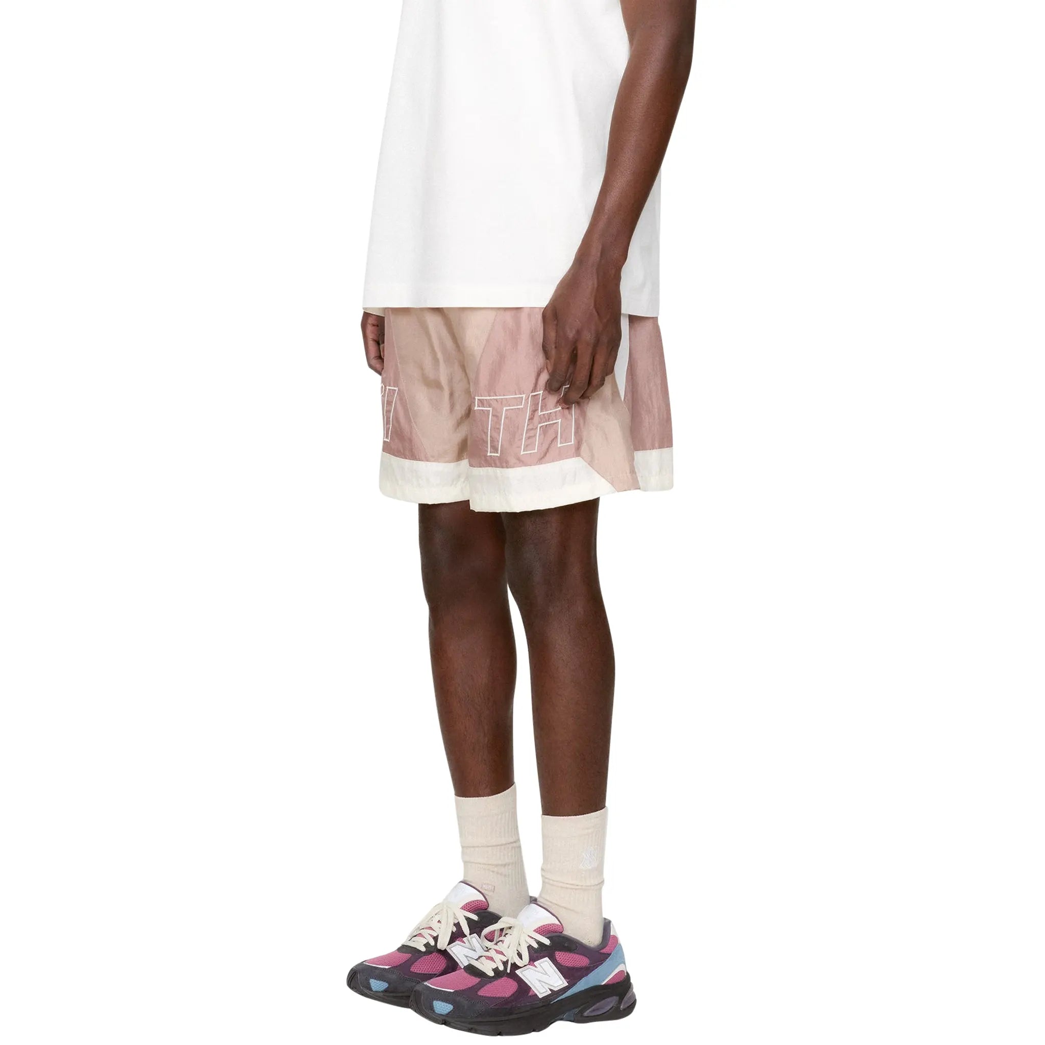 Model Wear View of Kith Washed Turbo Dusty Mauve Shorts KHM060983-603