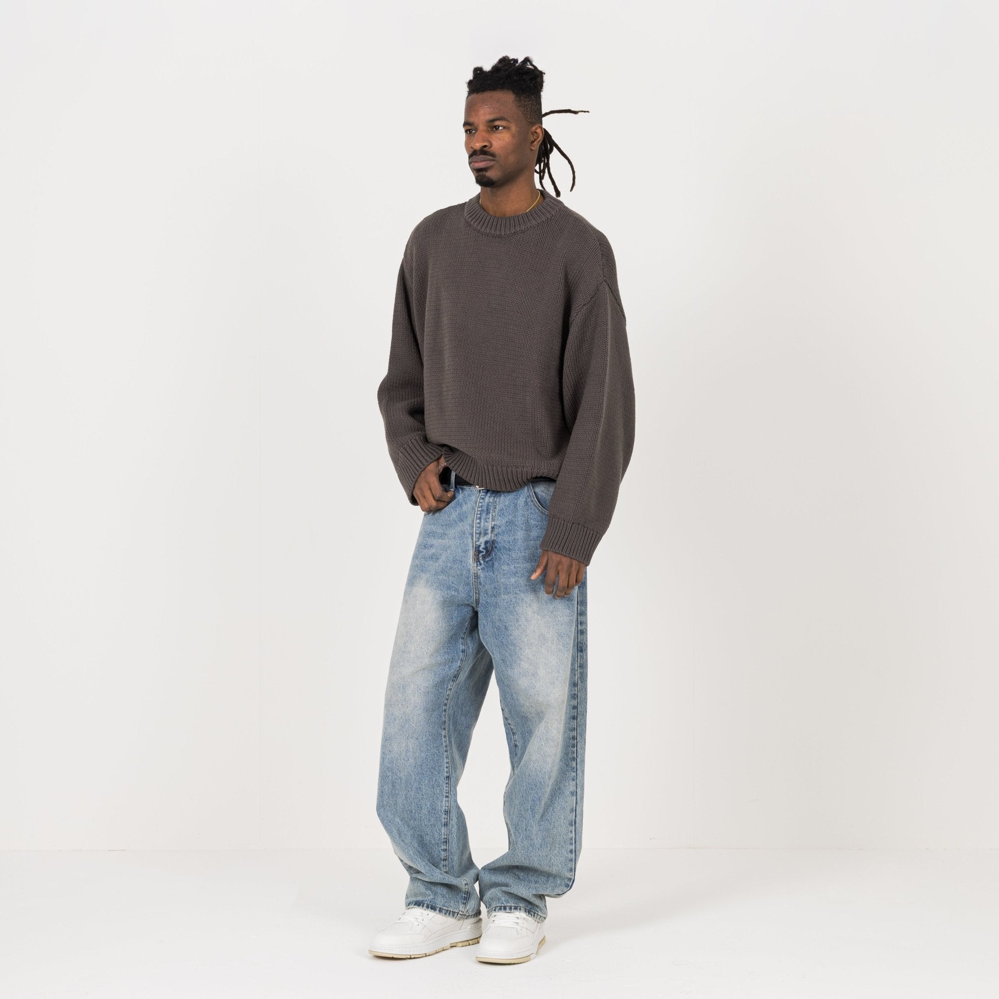 Model view of Destructive Knitted Sable Sweatshirts
