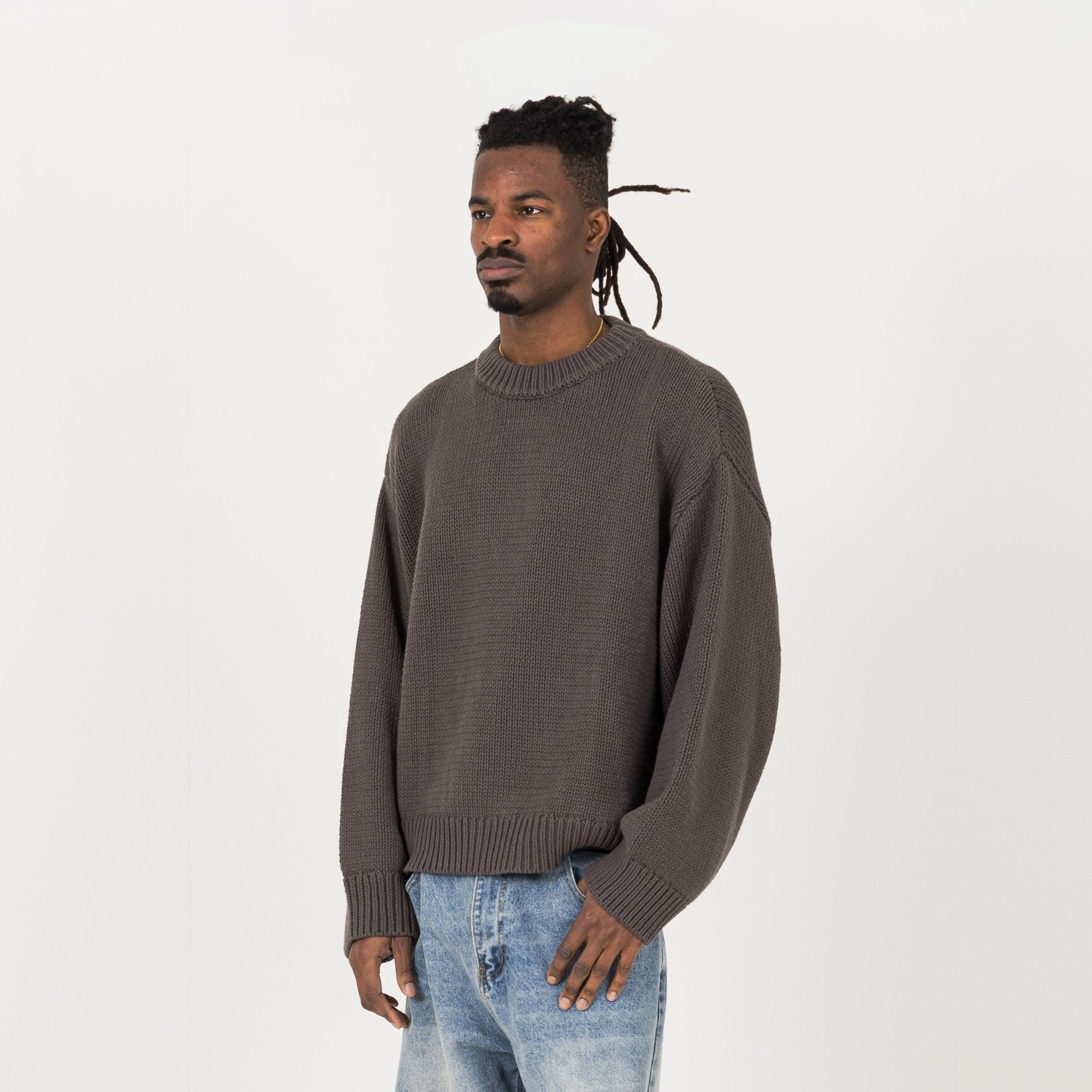 Model view of Destructive Knitted Sable Sweatshirts