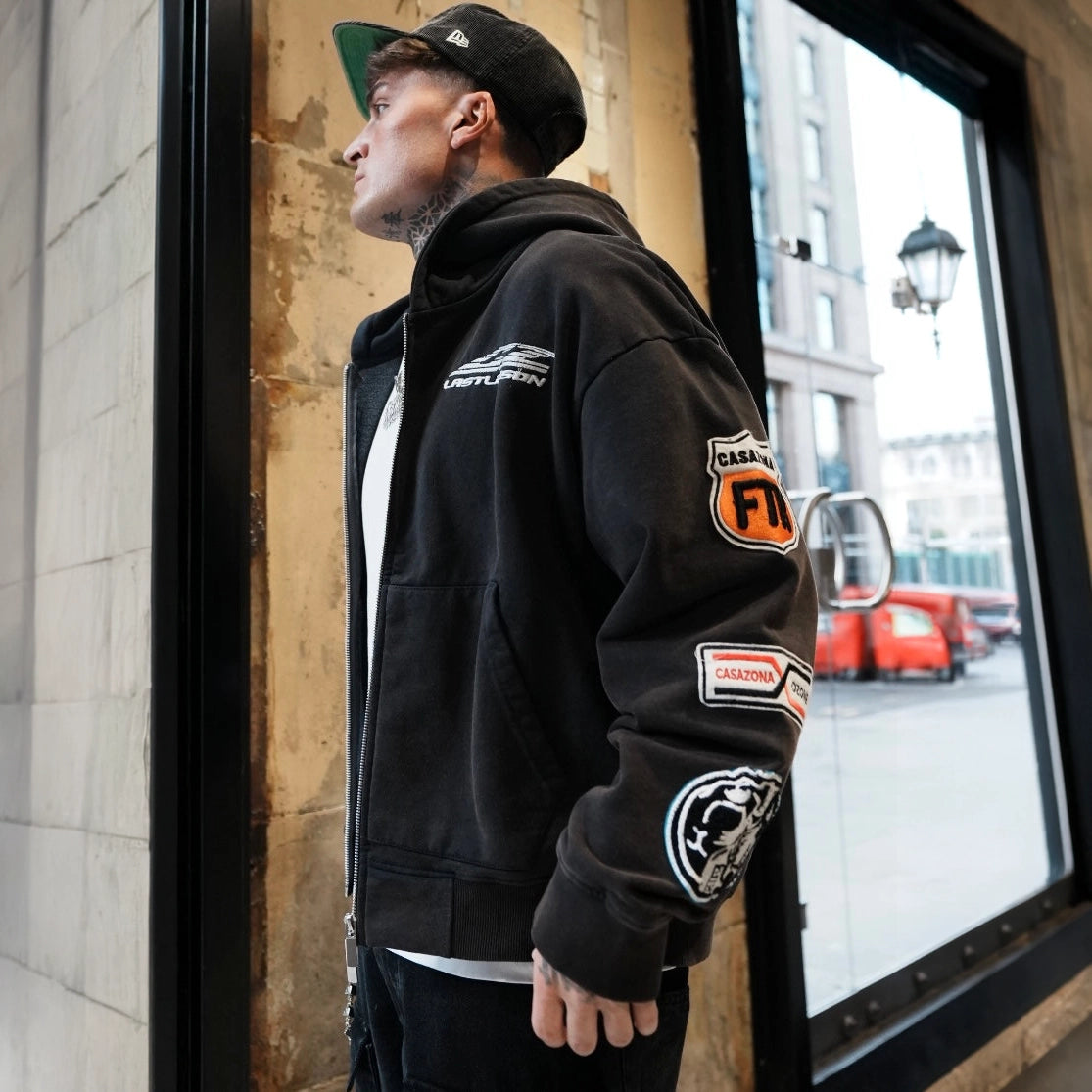 Side View of Last Lesson Casazona Brown Zip-Up Hoodie