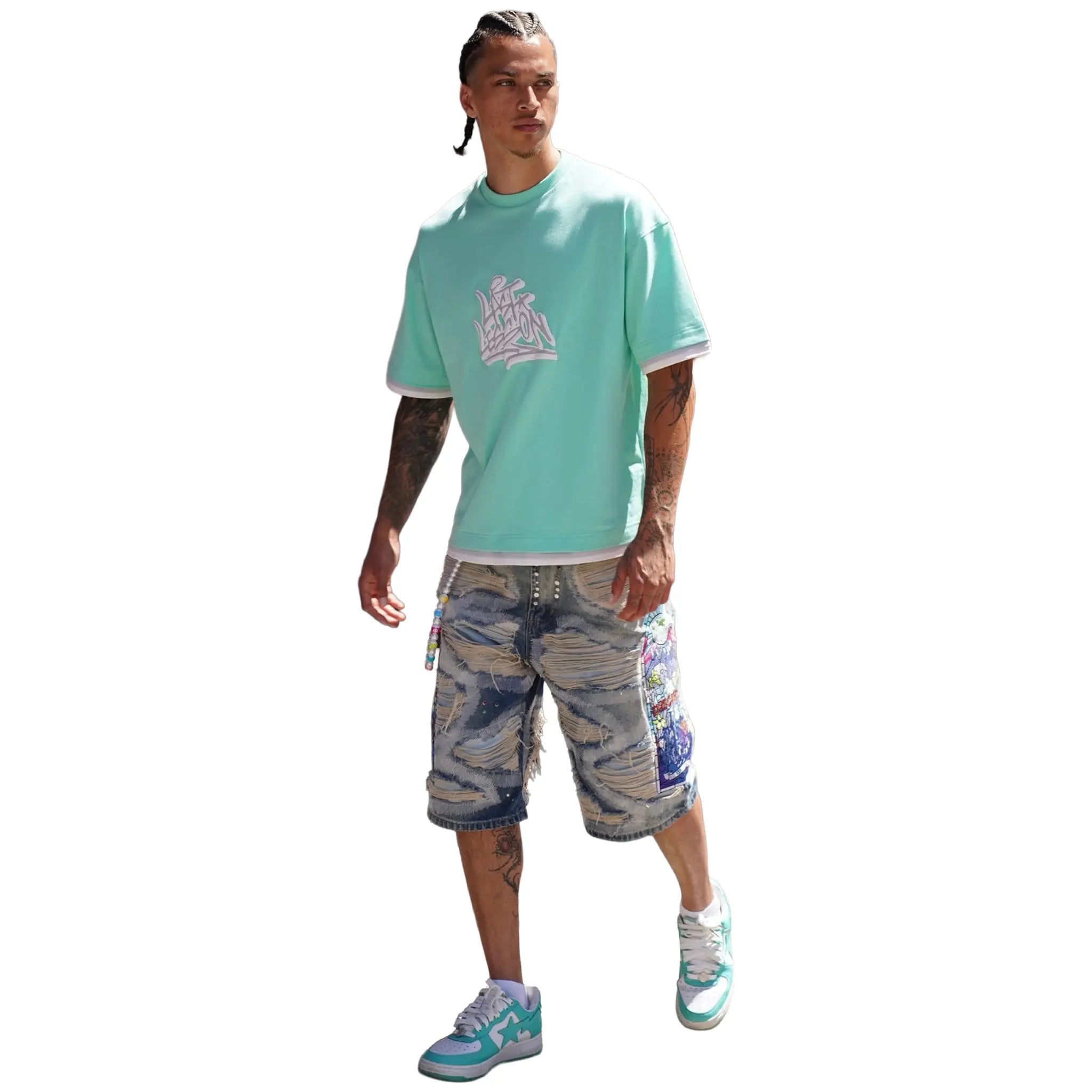 Full Front View Last Lesson Graffiti 3 Layer Green T Shirt