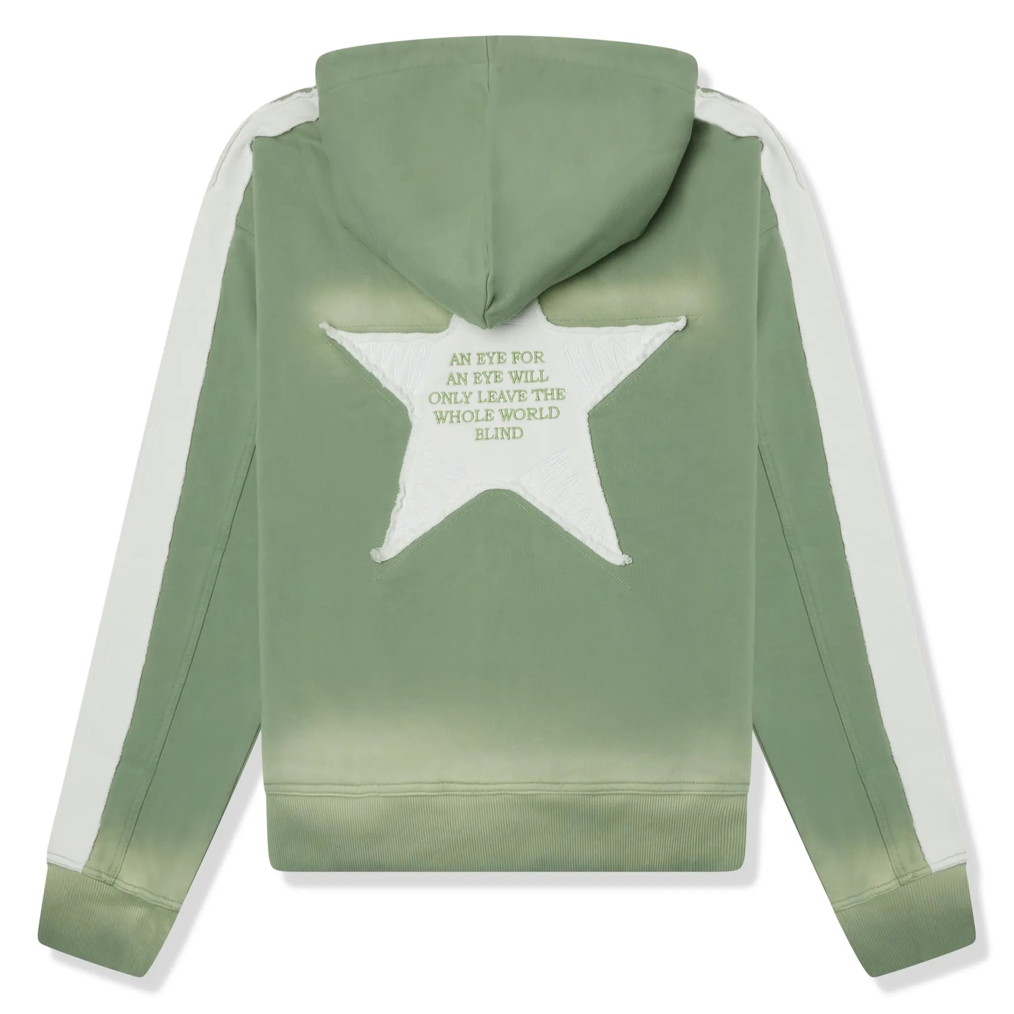 Back View of Last Lesson Washed Applique Green Hoodie
