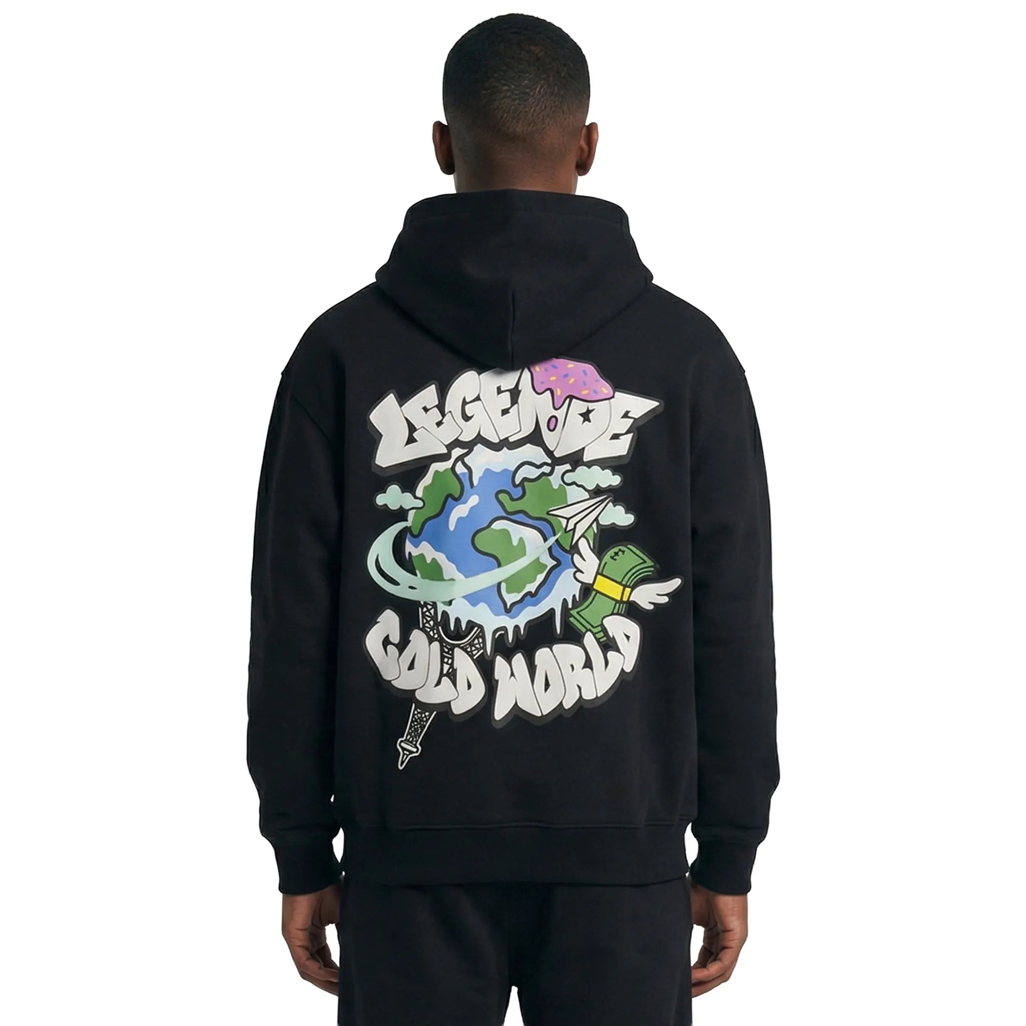 Back View of Légende Paris Cold World Black Hoodie