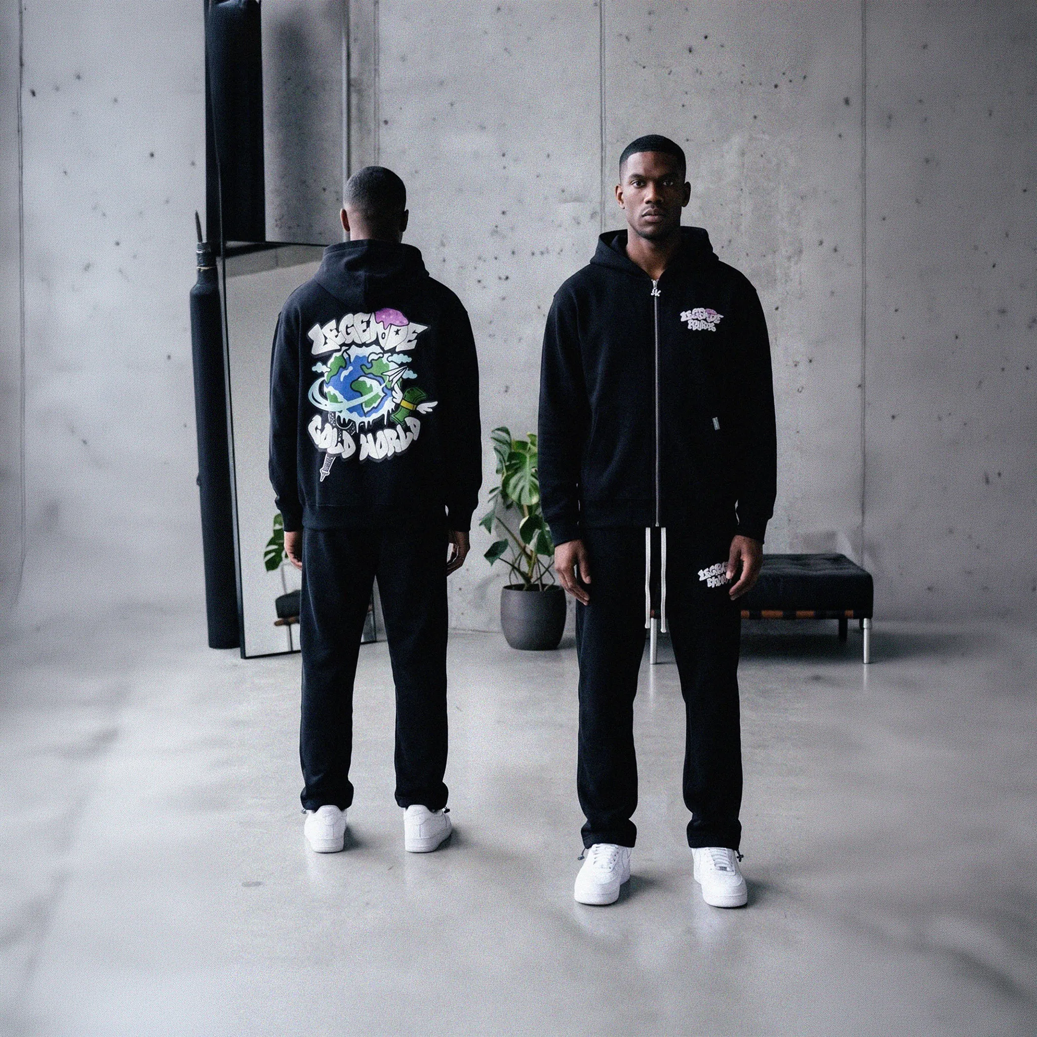 Model View of Légende Paris Cold World Black Hoodie