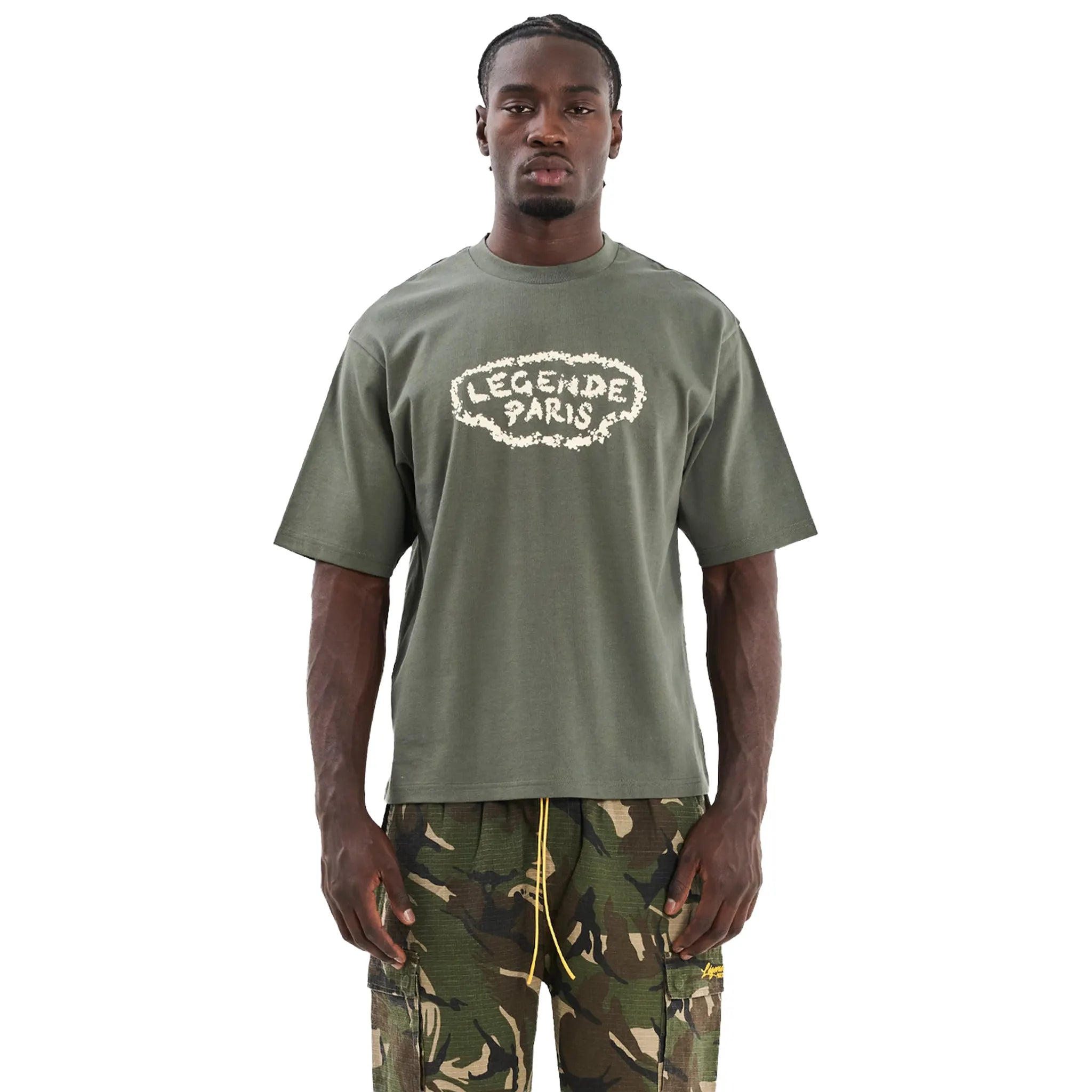 Front View of Legende Paris Diamond Khaki T-Shirt