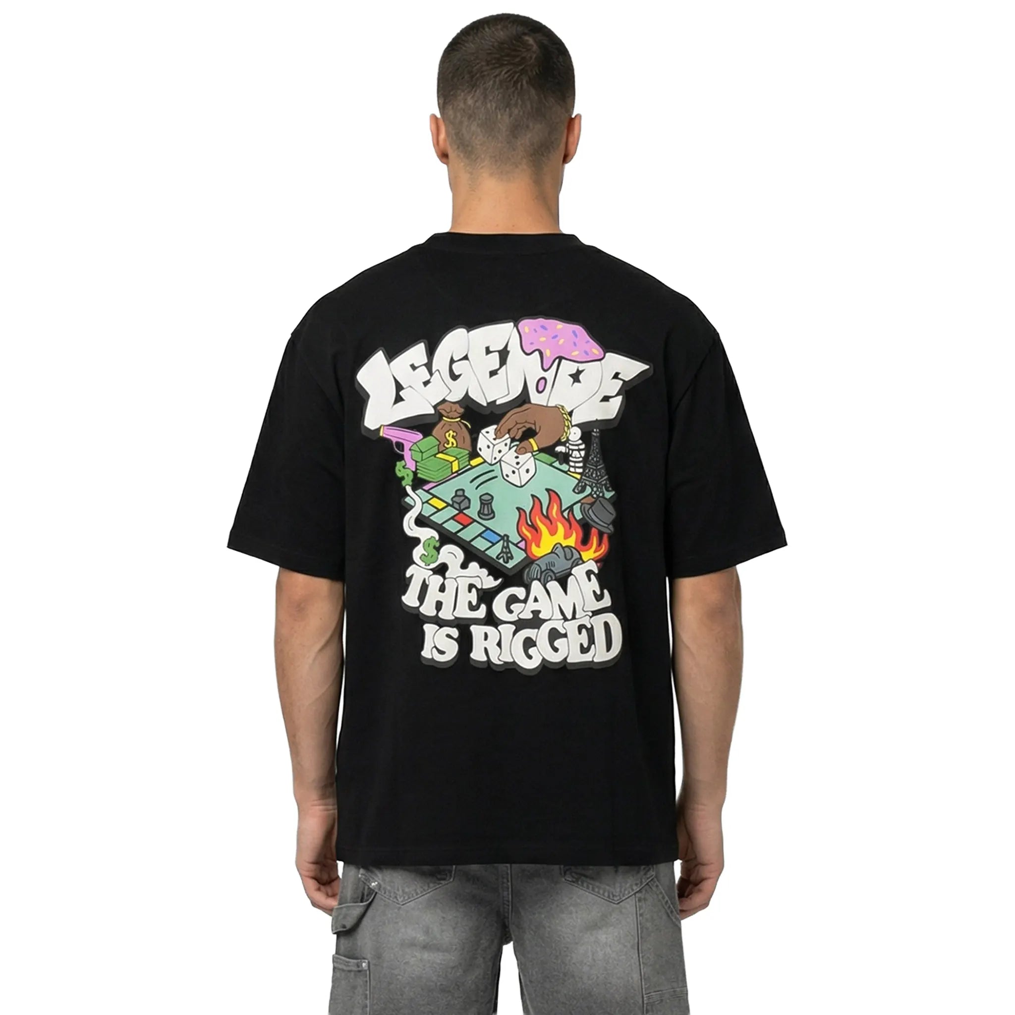 Back View of Légende Paris Game Is Rigged Black T-Shirt