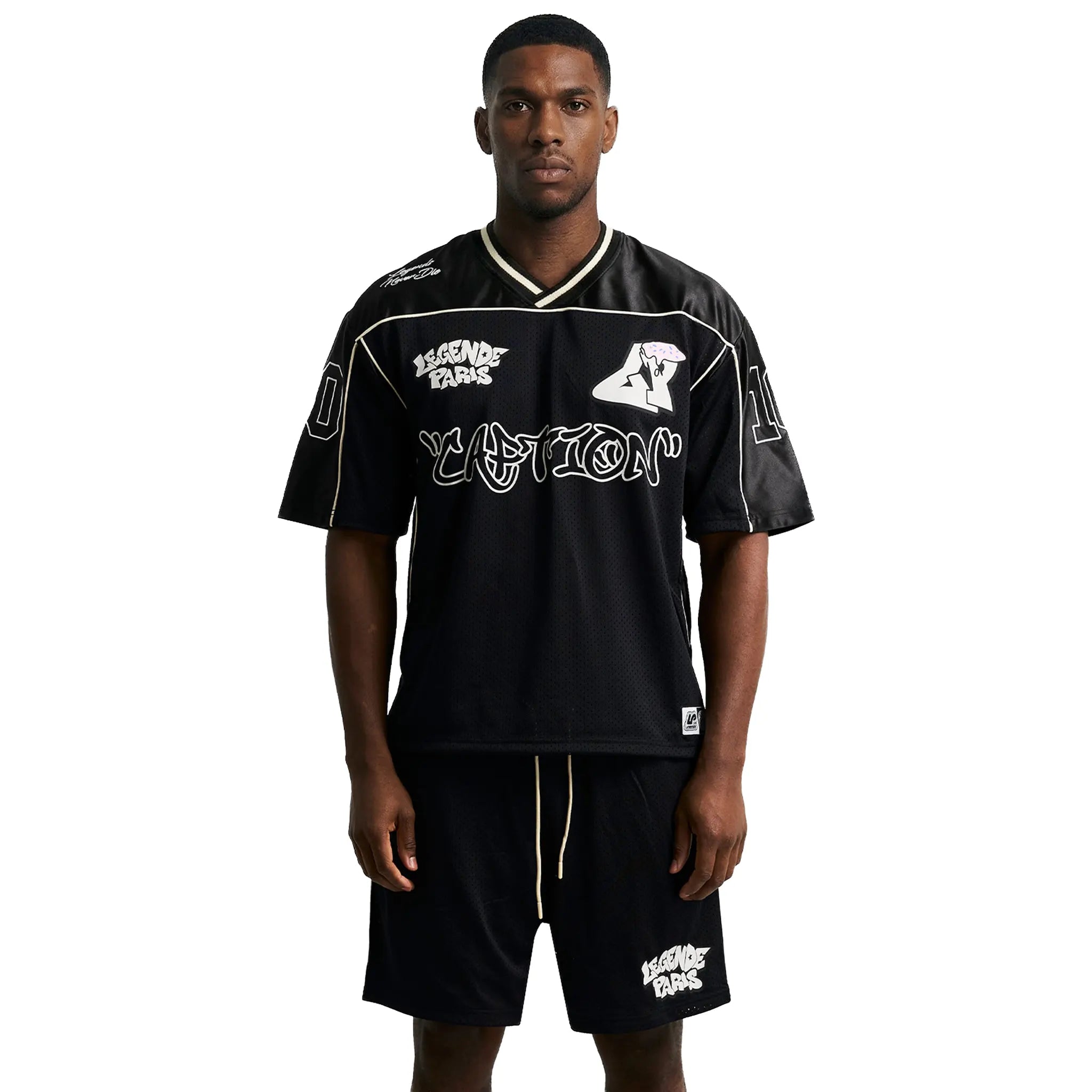 Front View of Légende Paris Graffiti Mesh Black Jersey