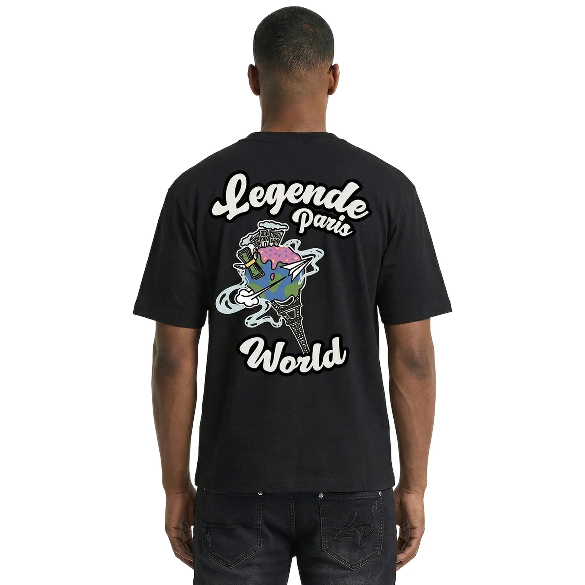 Model Back View of Légende Paris Ice Cream Black T Shirt LPTEE171