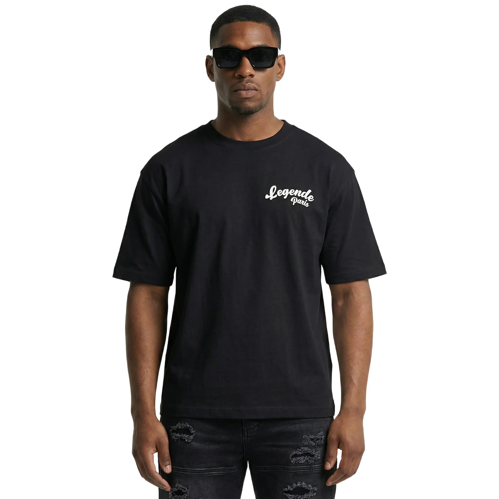 Model Front View of Légende Paris Ice Cream Black T Shirt LPTEE171