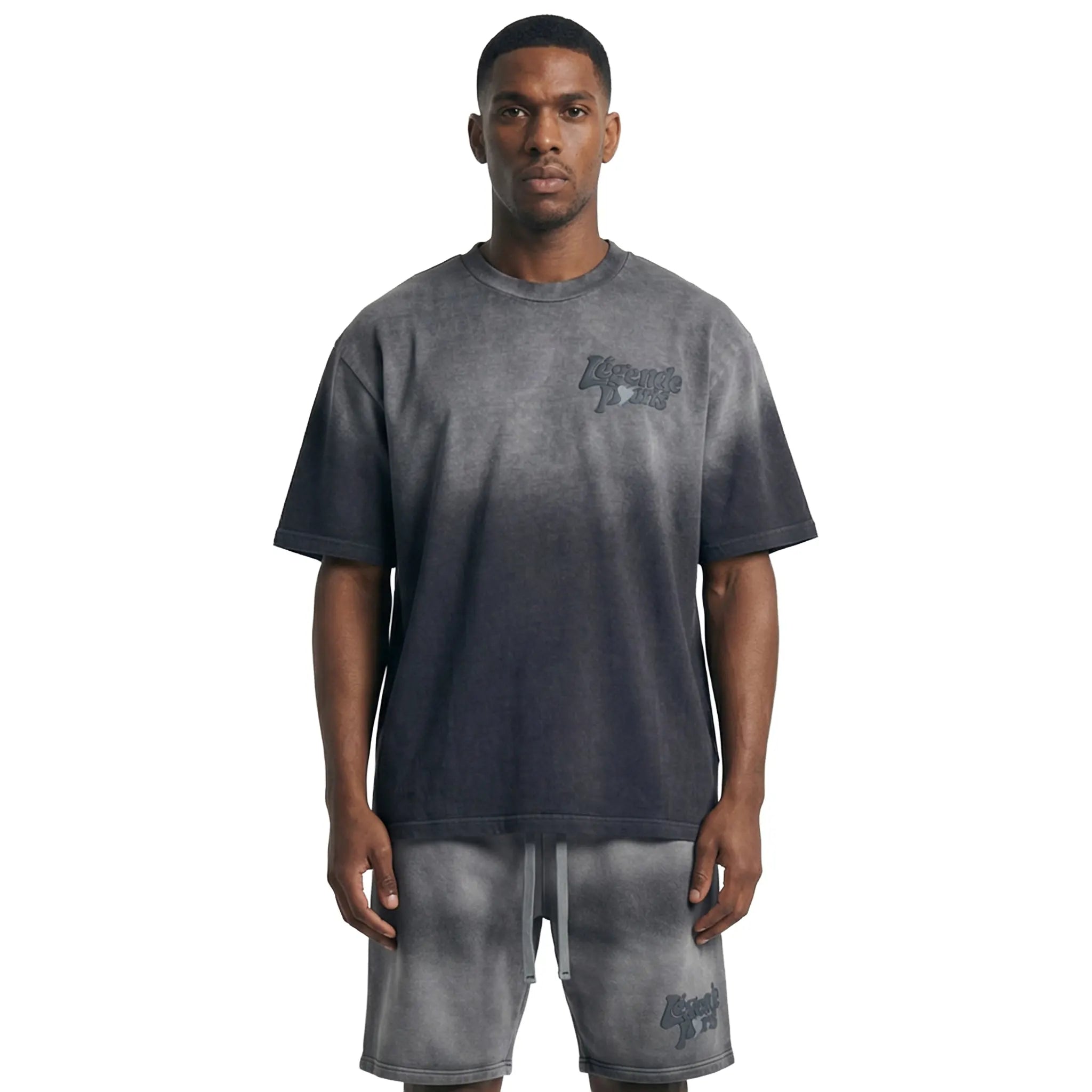 Front View of Légende Paris LND Gradient Charcoal Washed T-Shirt