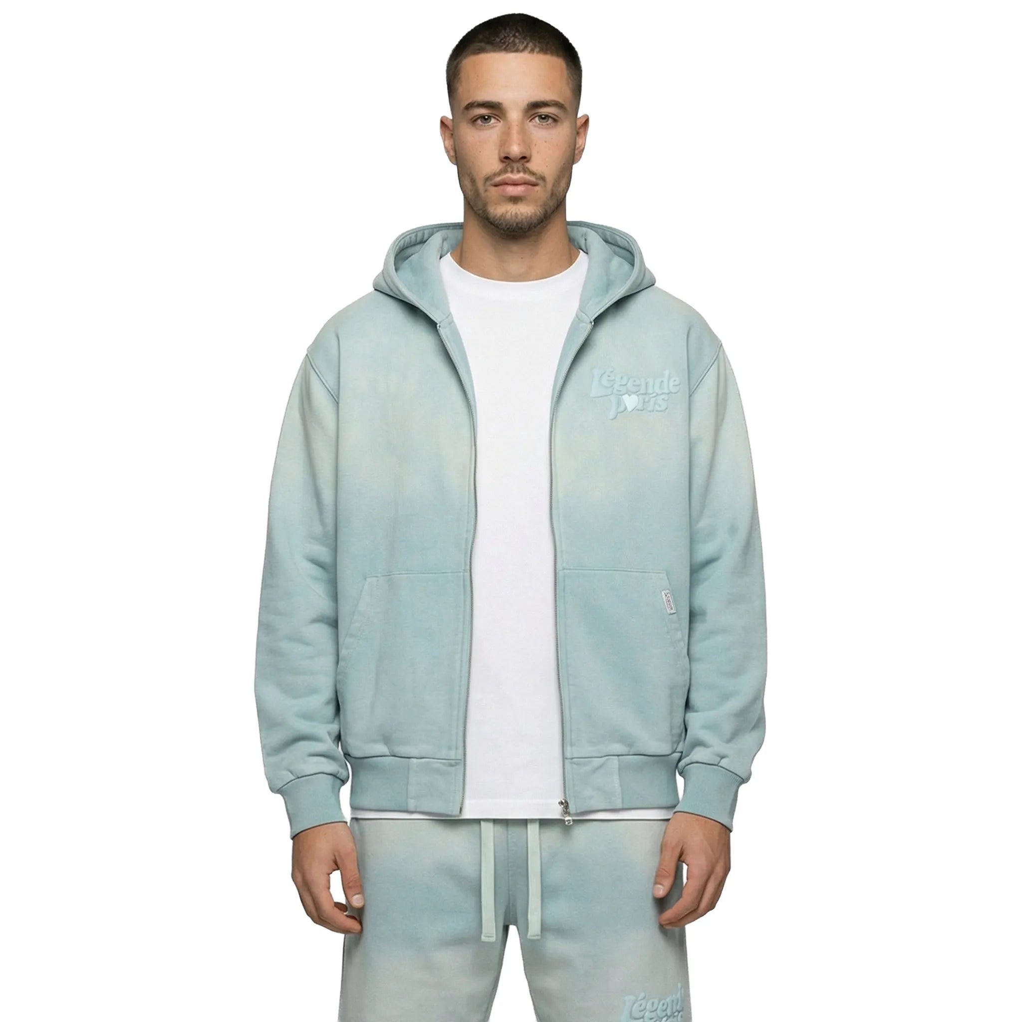 Front View of Légende Paris LND Gradient Icy Blue Hoodie