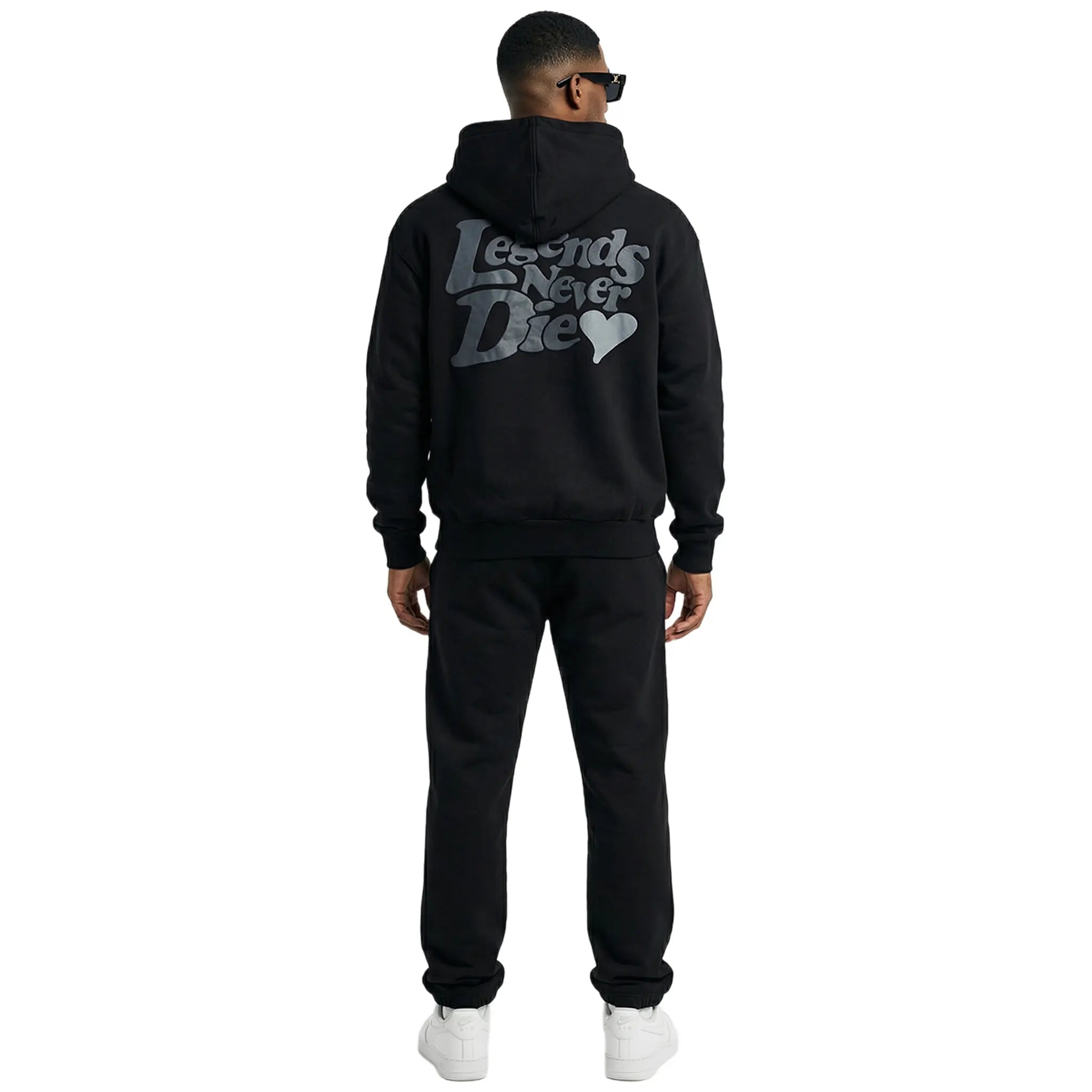 Back View of Légende Paris Lnd Tonal Black Zip-Up Hoodie LPHOD021
