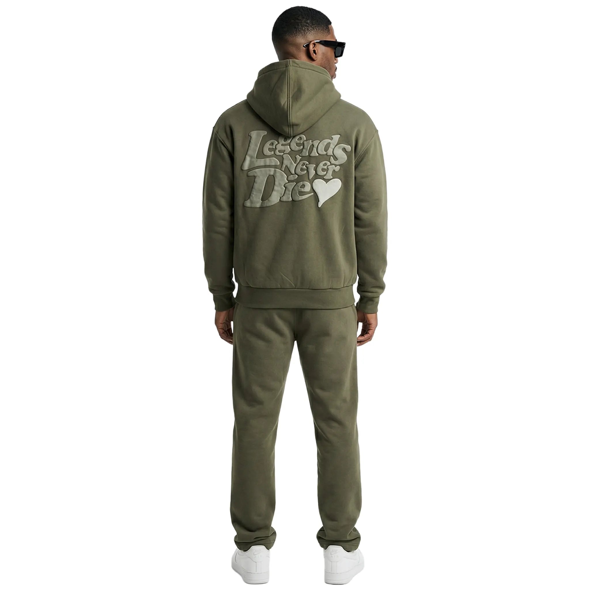 Back View of Légende Paris Lnd Tonal Khaki Zip-Up Hoodie LPHOD027