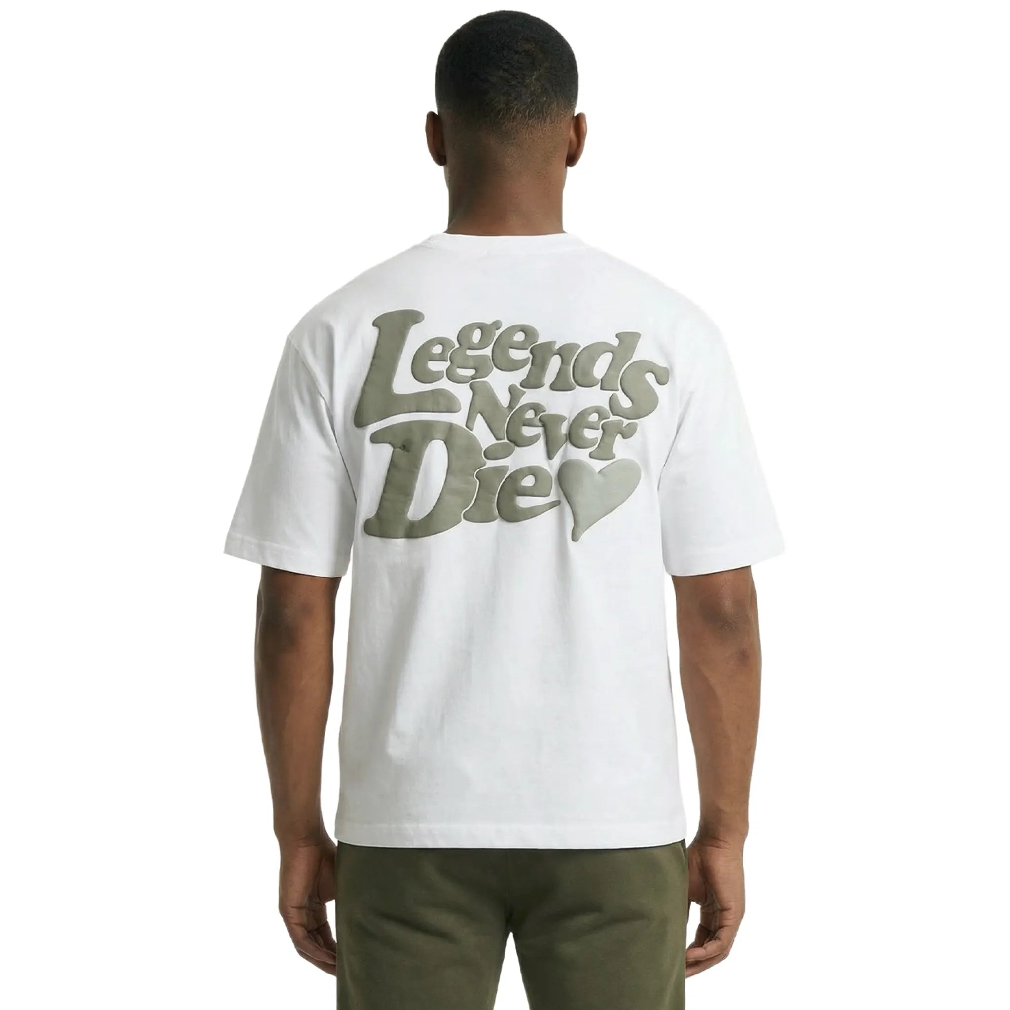 Model Back View of Légende Paris Lnd White Khaki T Shirt LPTEE177
