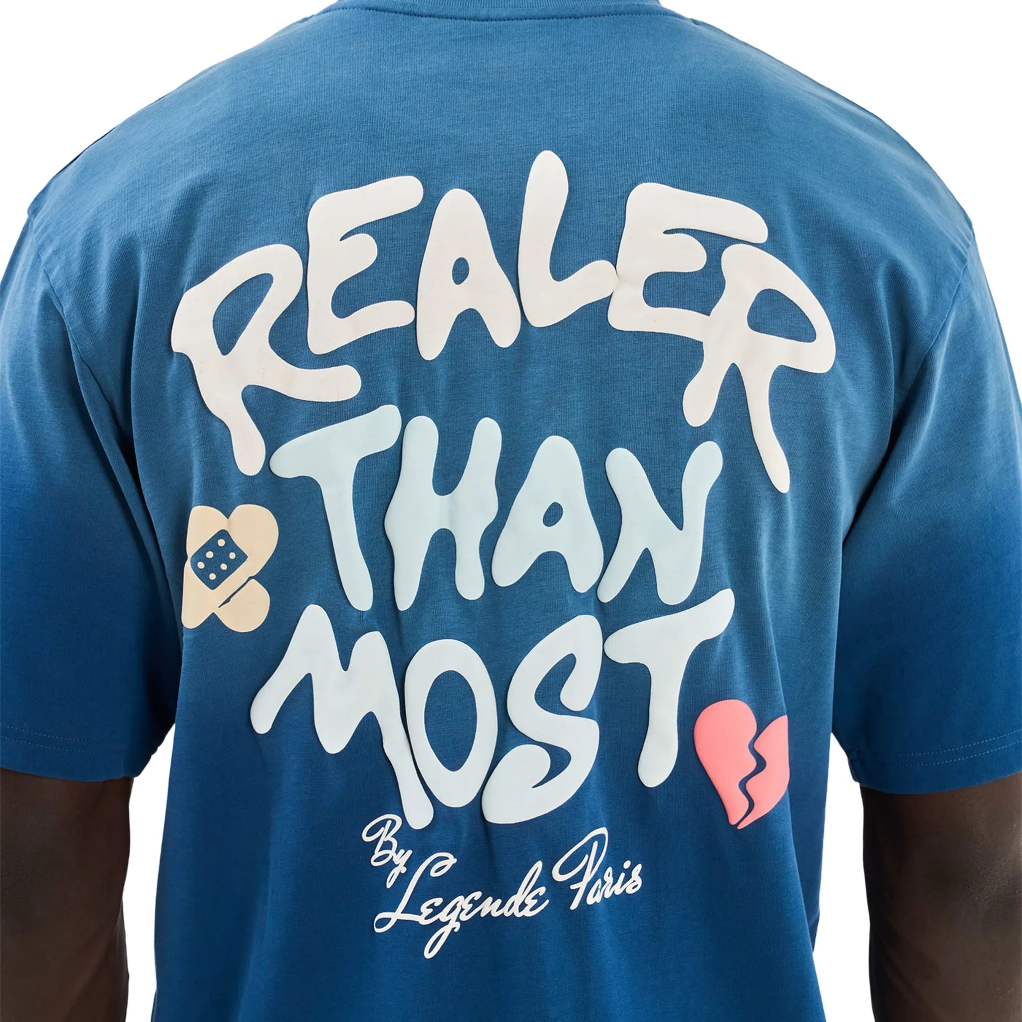 Detailed Back View of Legende Paris Realer Than Most Blue T-Shirt