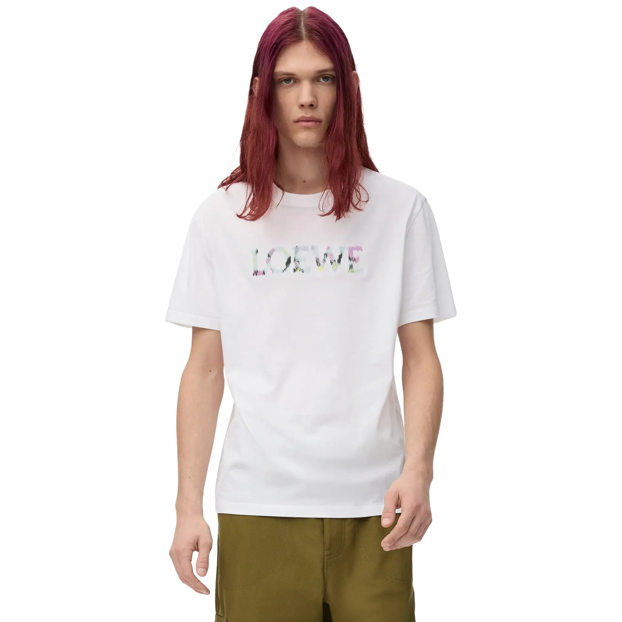 Front View of Loewe Relaxed Fit Cotton White T-Shirt