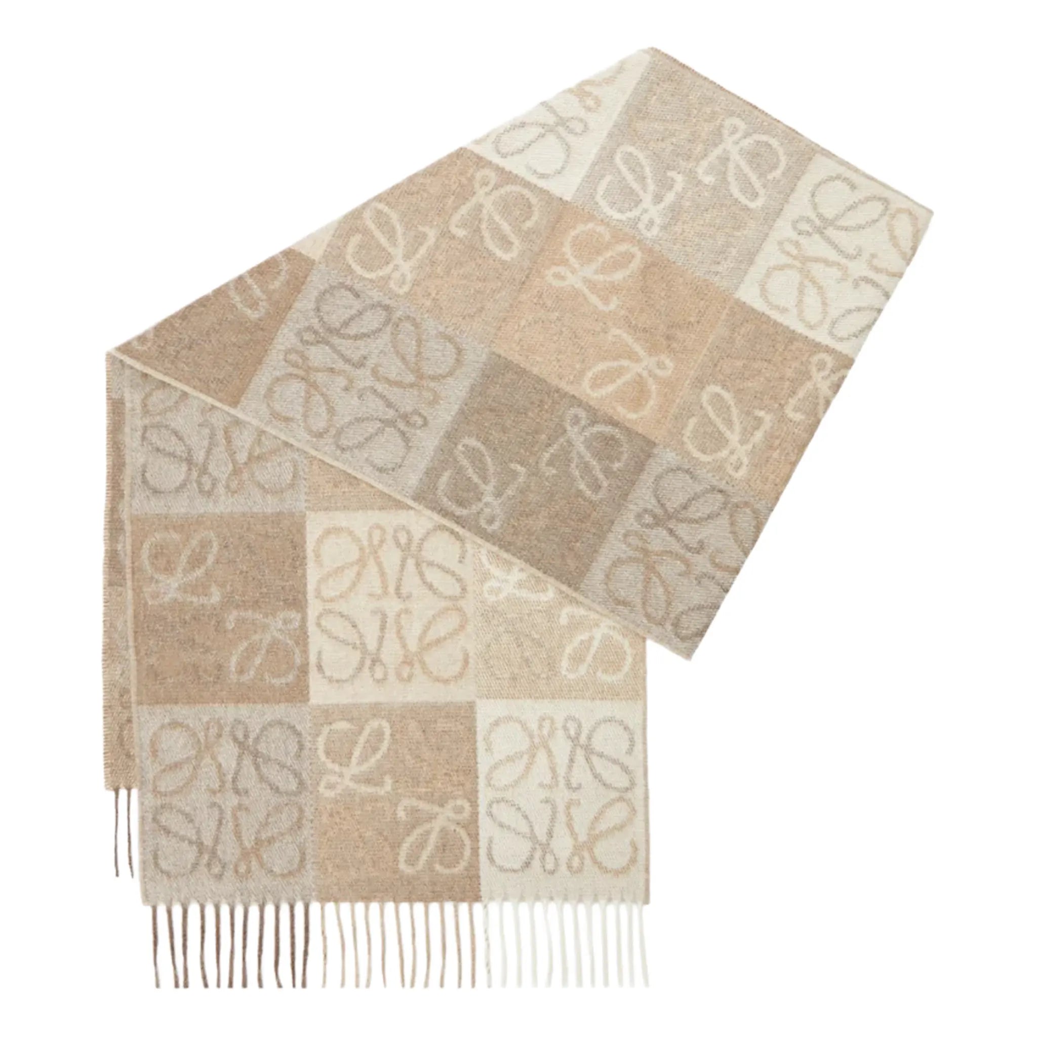 Back View of Loewe Wool and Cashmere White Beige Scarf F810487X17