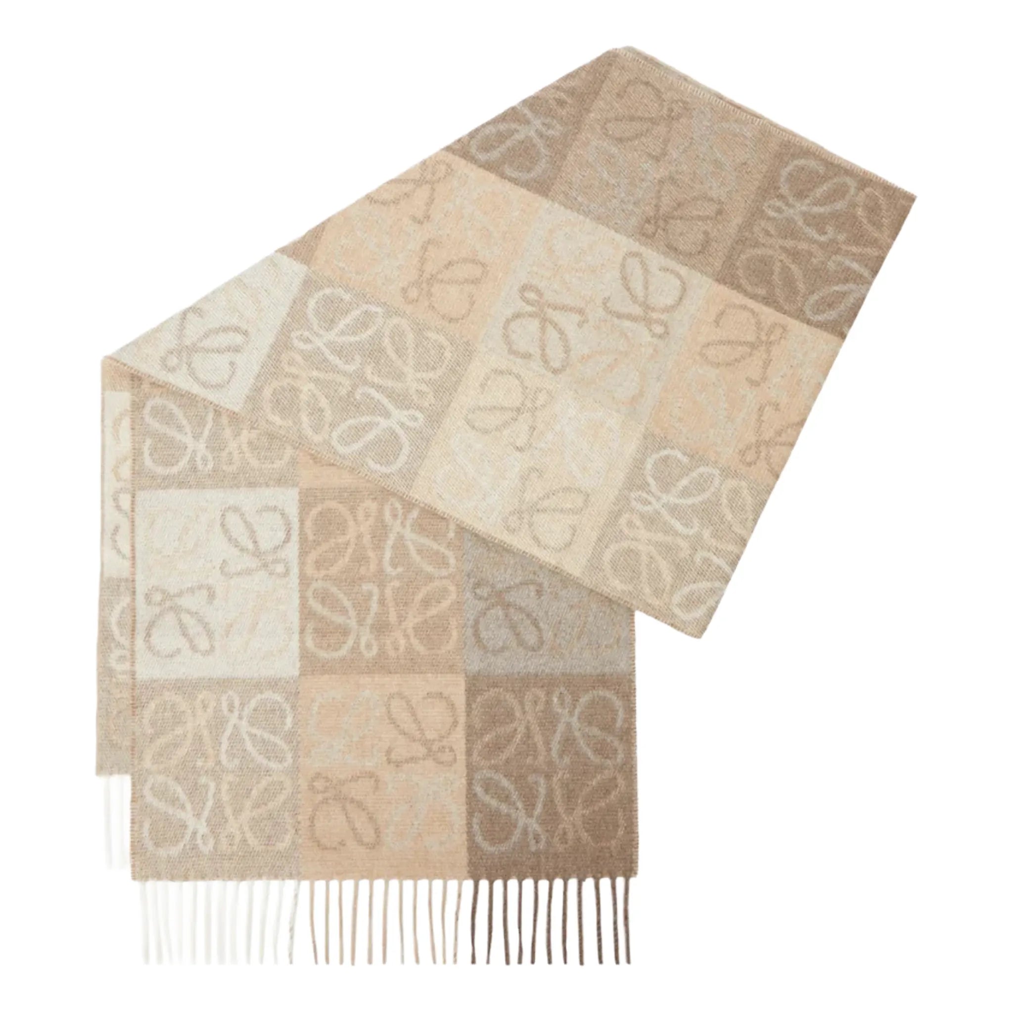 Front View of Loewe Wool and Cashmere White Beige Scarf F810487X17