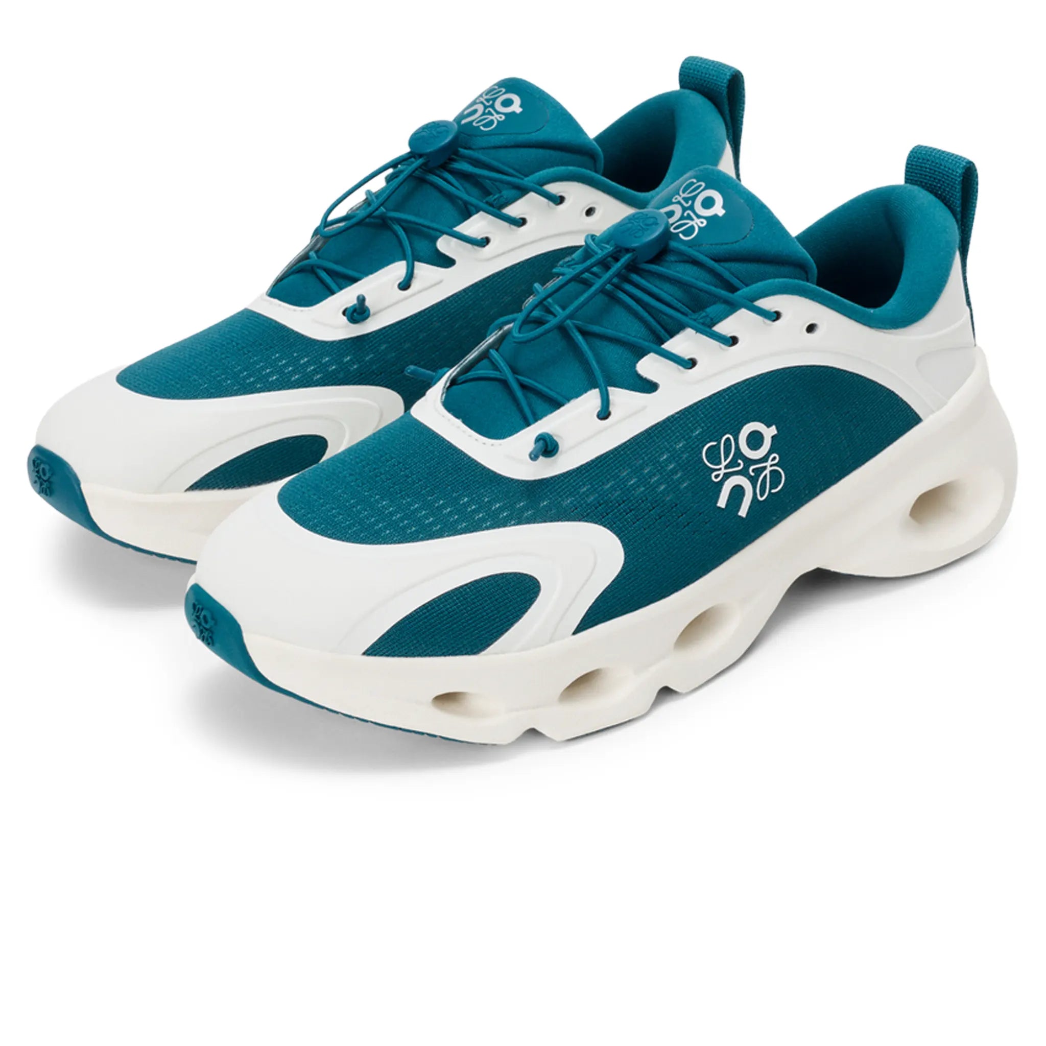 Front Side View of Loewe x On Running Cloudsolo Eggshell Teal M929282X41