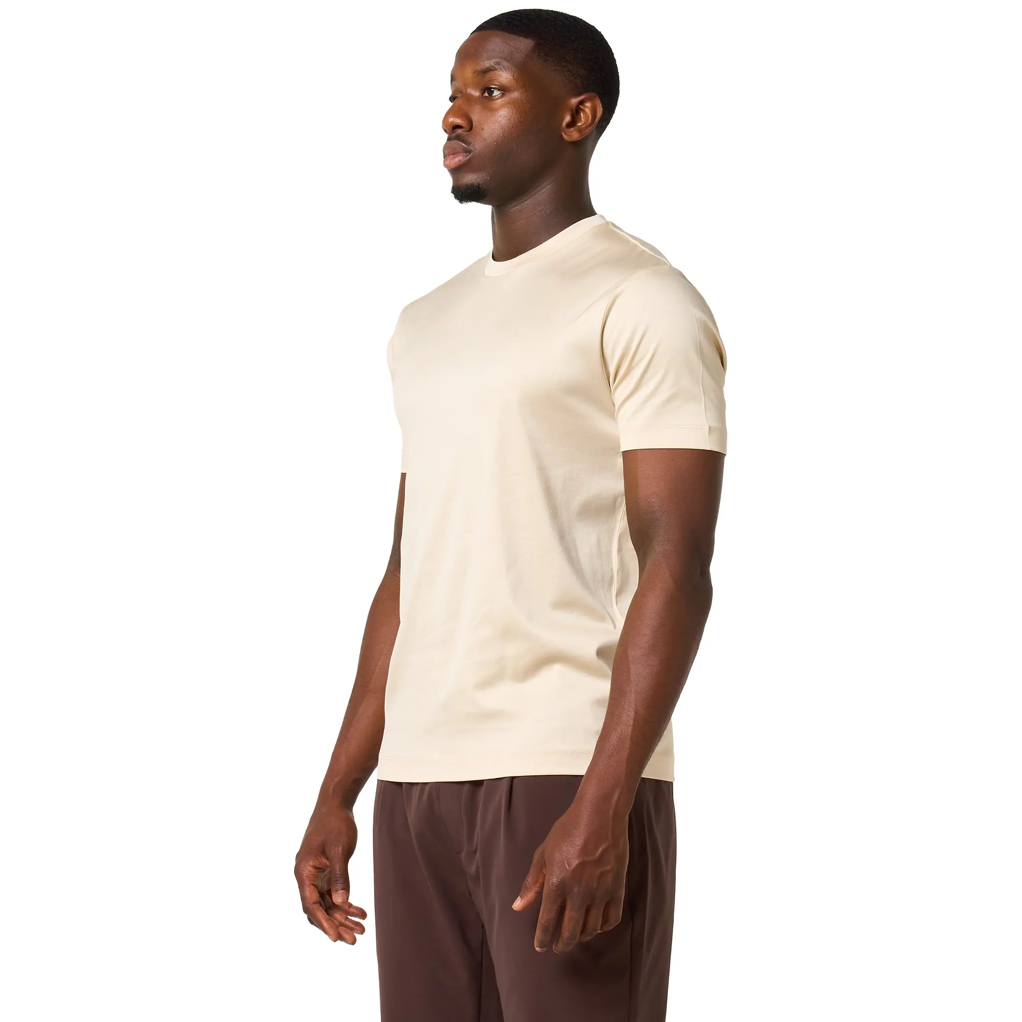 Front Side View of Loiano Egyptian Cotton Beige T-Shirt