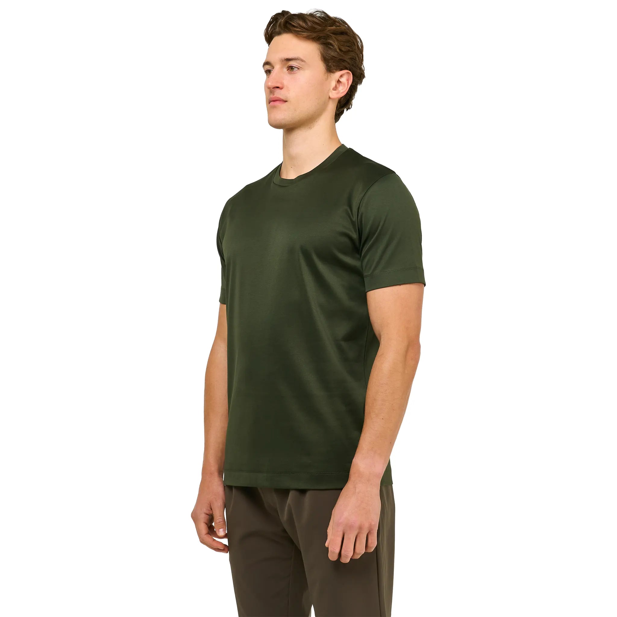Front Side View of Loiano Egyptian Cotton Forest Green T Shirt
