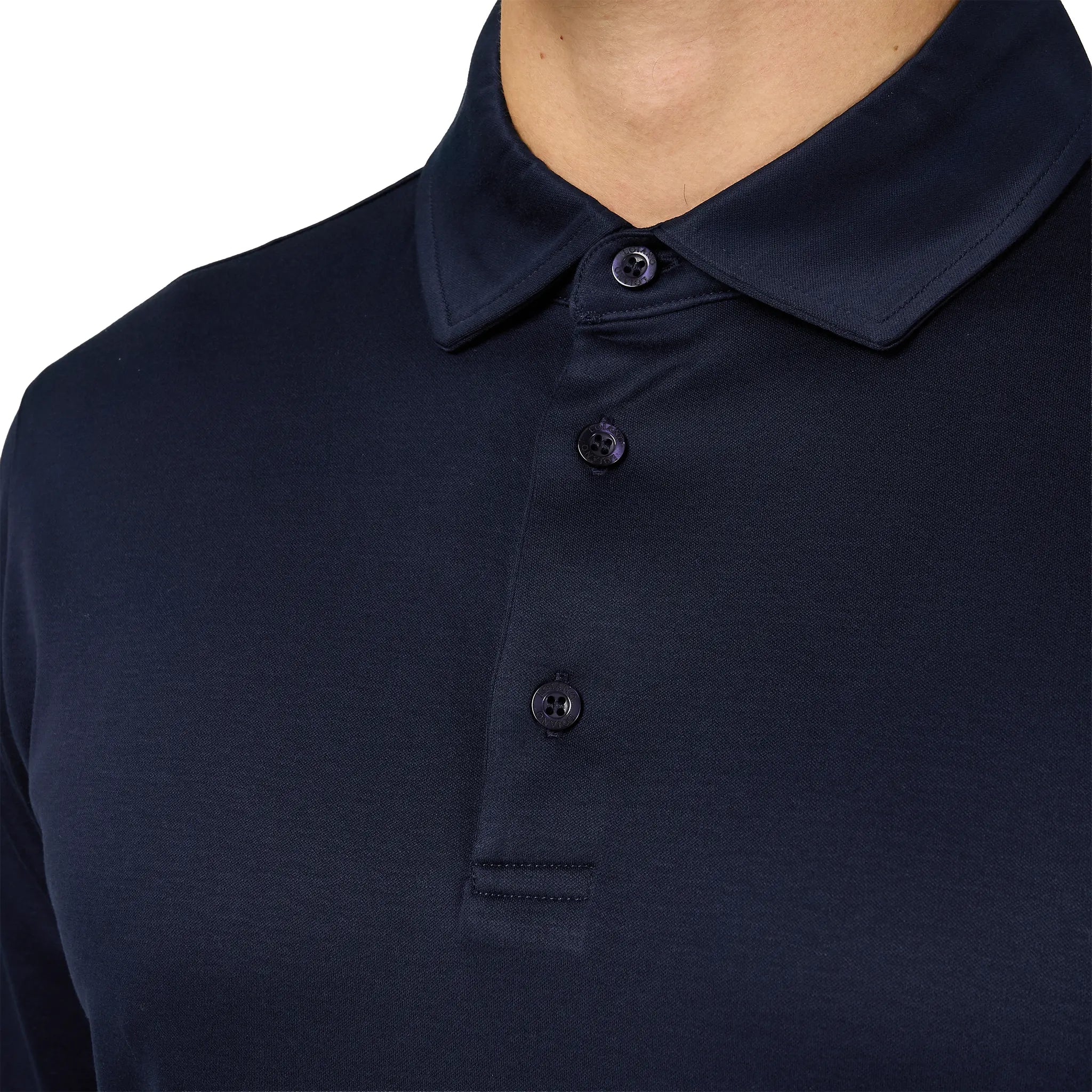 Detailed View of Loiano Egyptian Cotton L/S Navy Polo Shirt