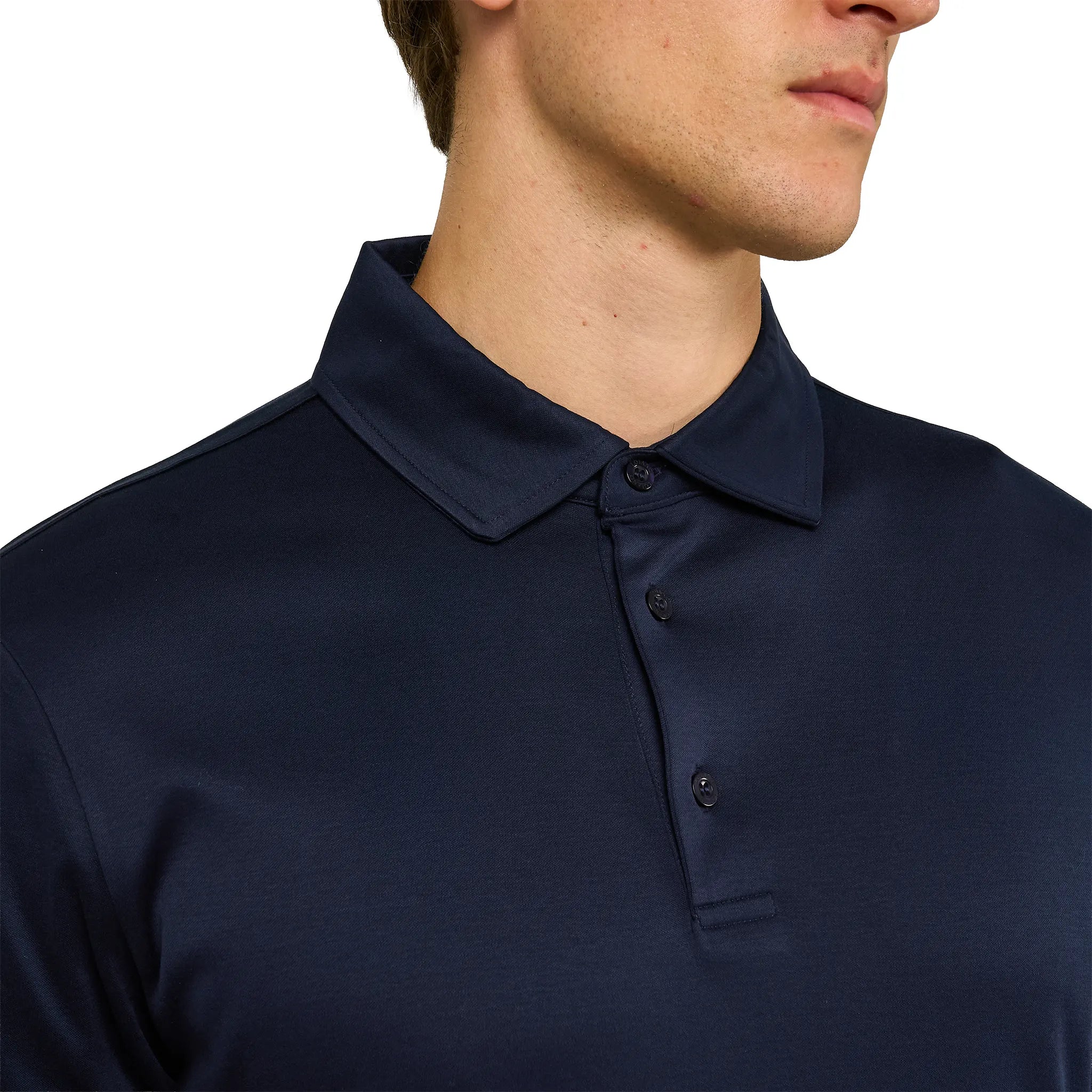 Detailed View of Loiano Egyptian Cotton L/S Navy Polo Shirt