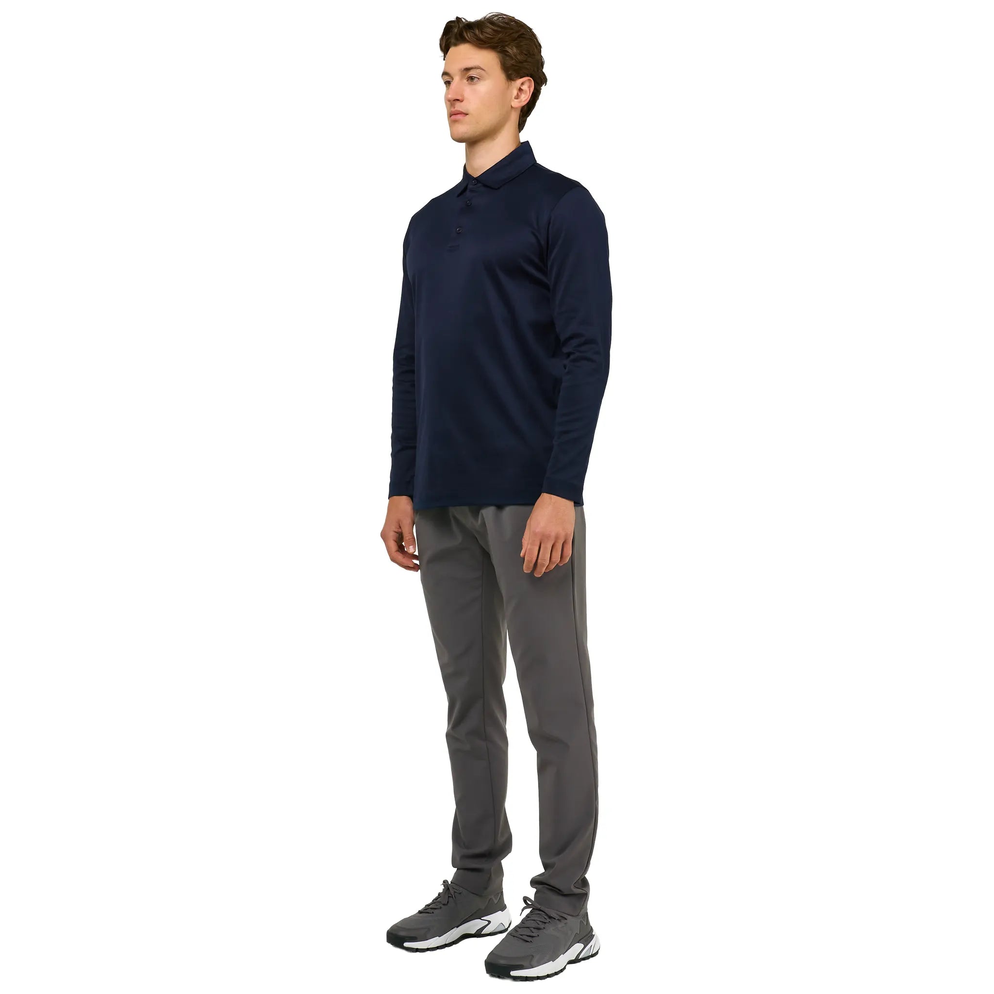 Front Side View of Loiano Egyptian Cotton L/S Navy Polo Shirt