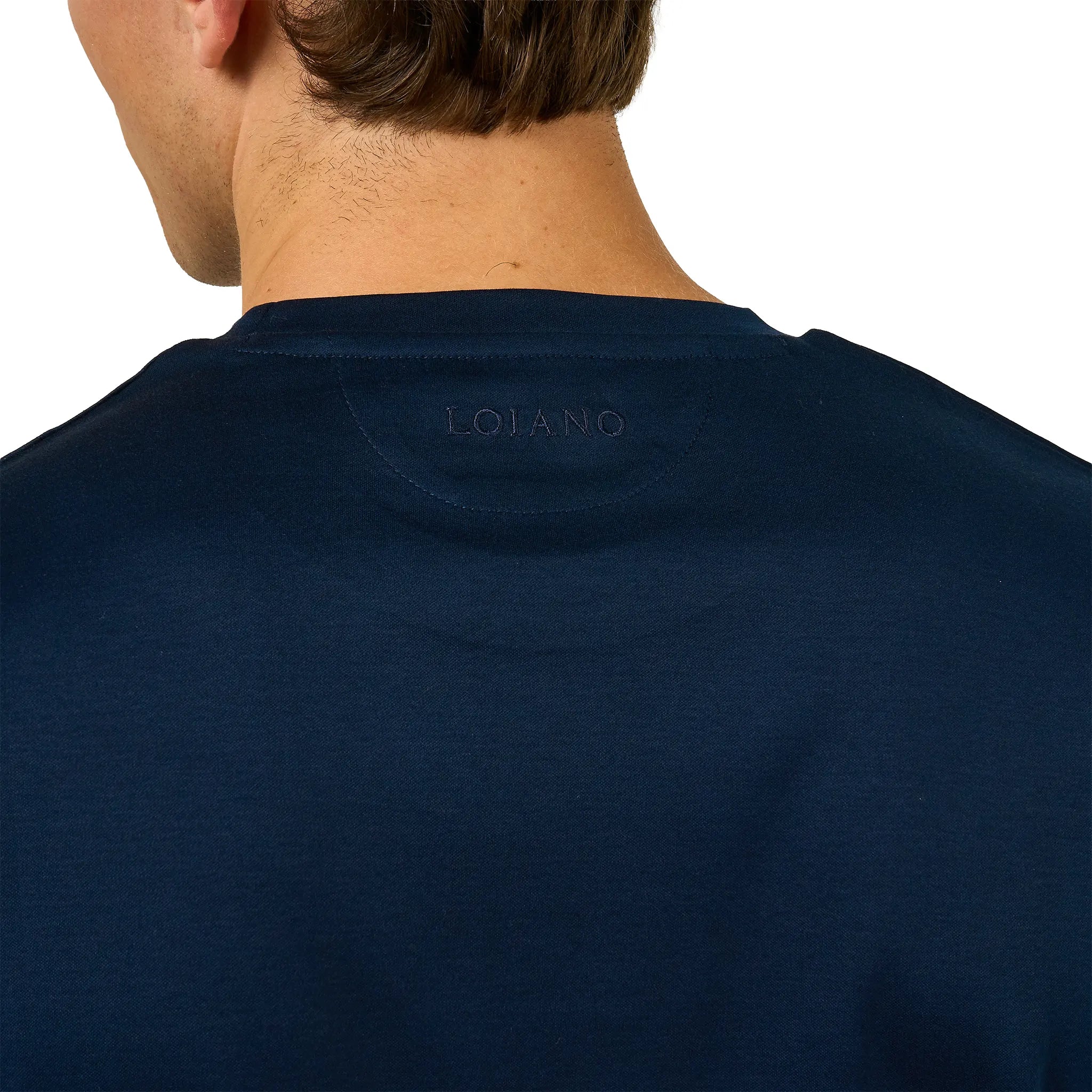 Detailed Back View of Loiano Egyptian Cotton L/S Navy T Shirt