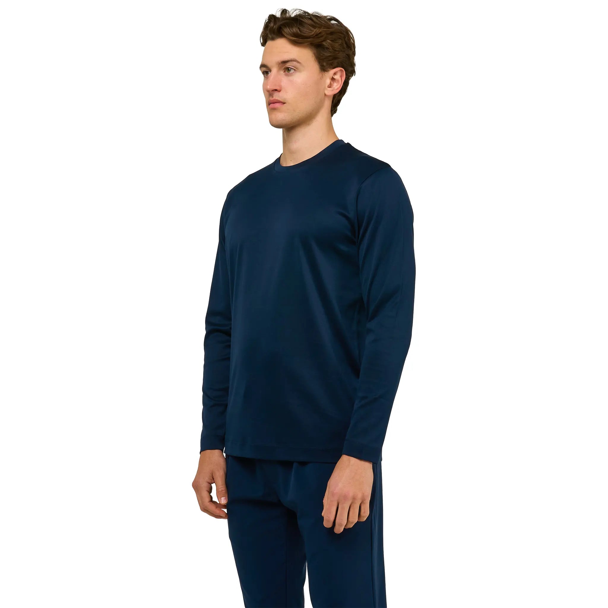 Front Side View of Loiano Egyptian Cotton L/S Navy T Shirt