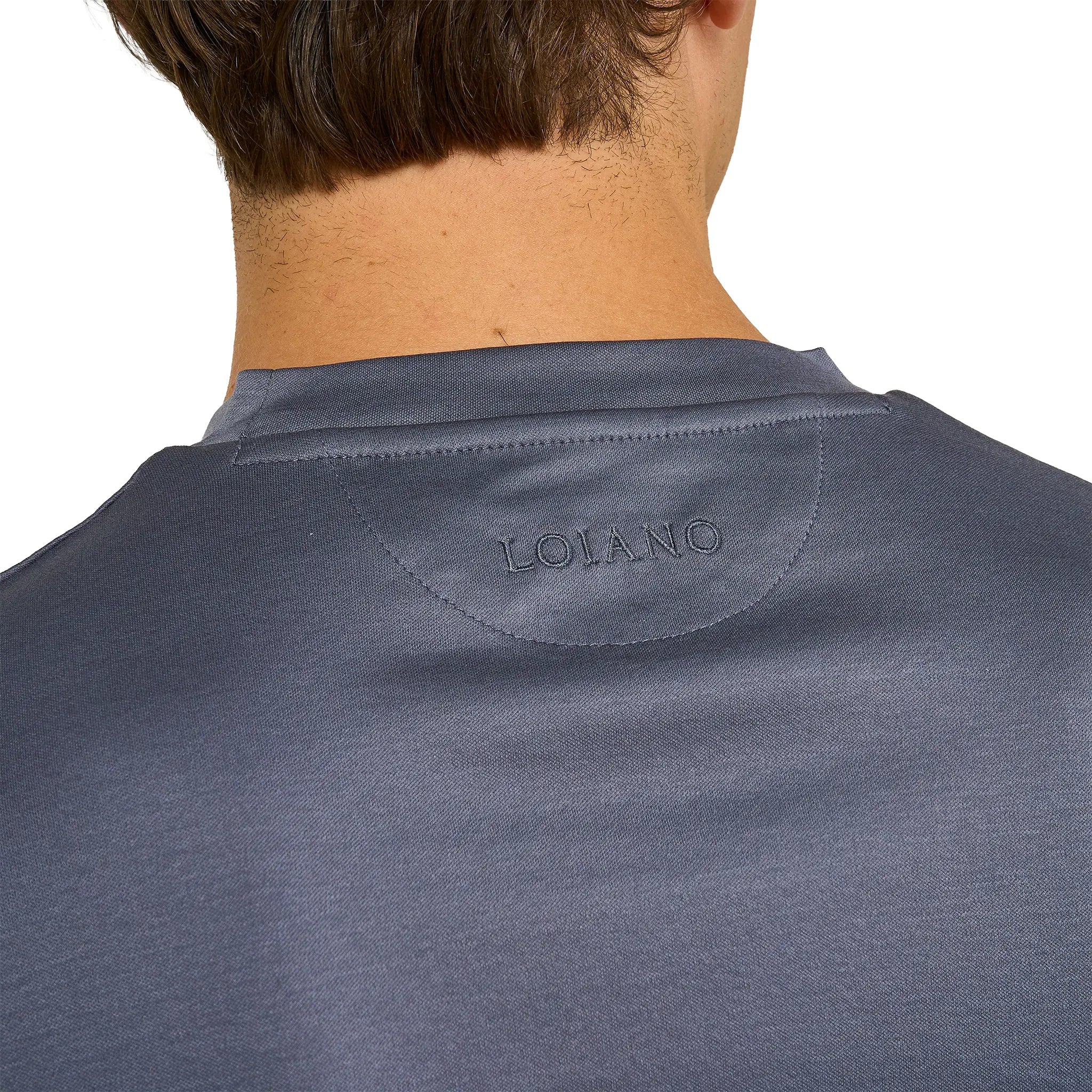 Detailed Back View of Loiano Egyptian Cotton L/S Steel T Shirt