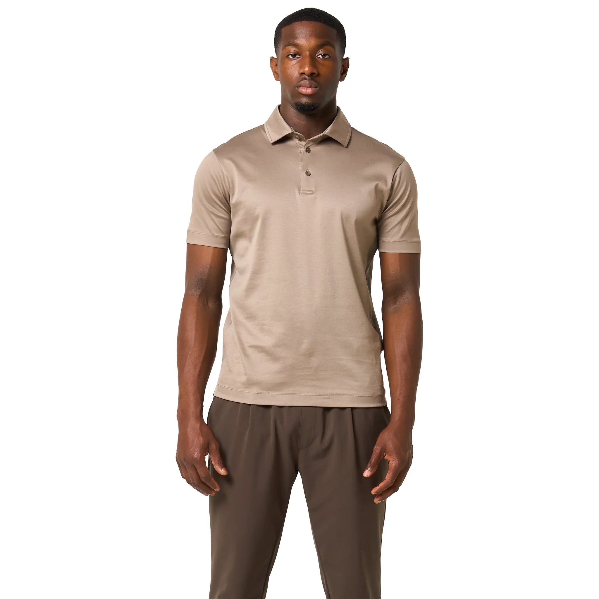 Front View of Loiano Egyptian Cotton Taupe Polo Shirt