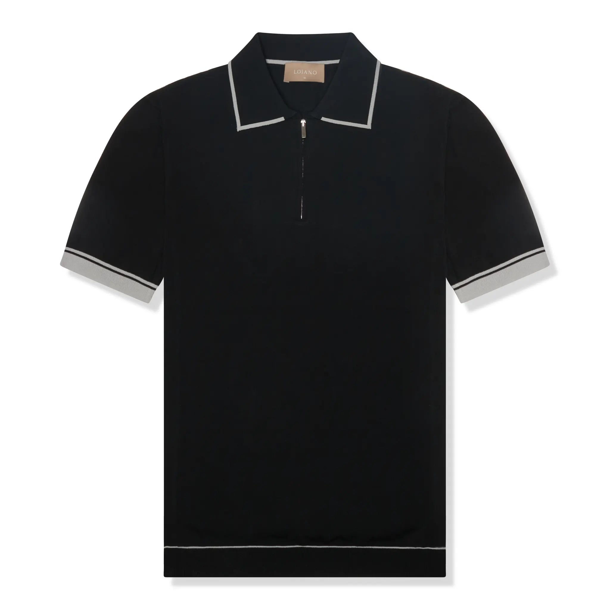 Front View of Loiano Rayon Knit Black Polo Shirt
