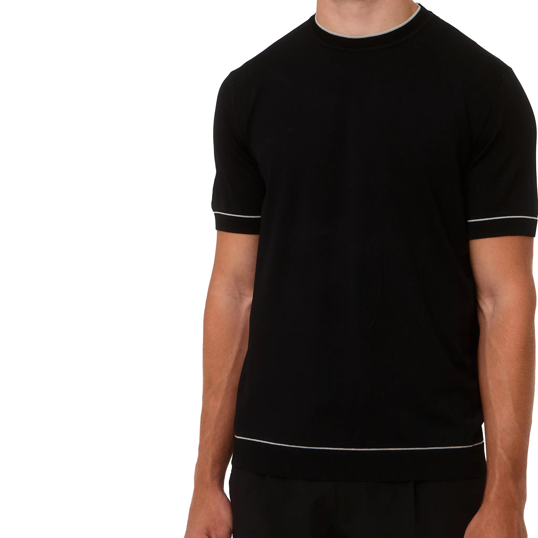Front View of Loiano Rayon Knit Black T-Shirt