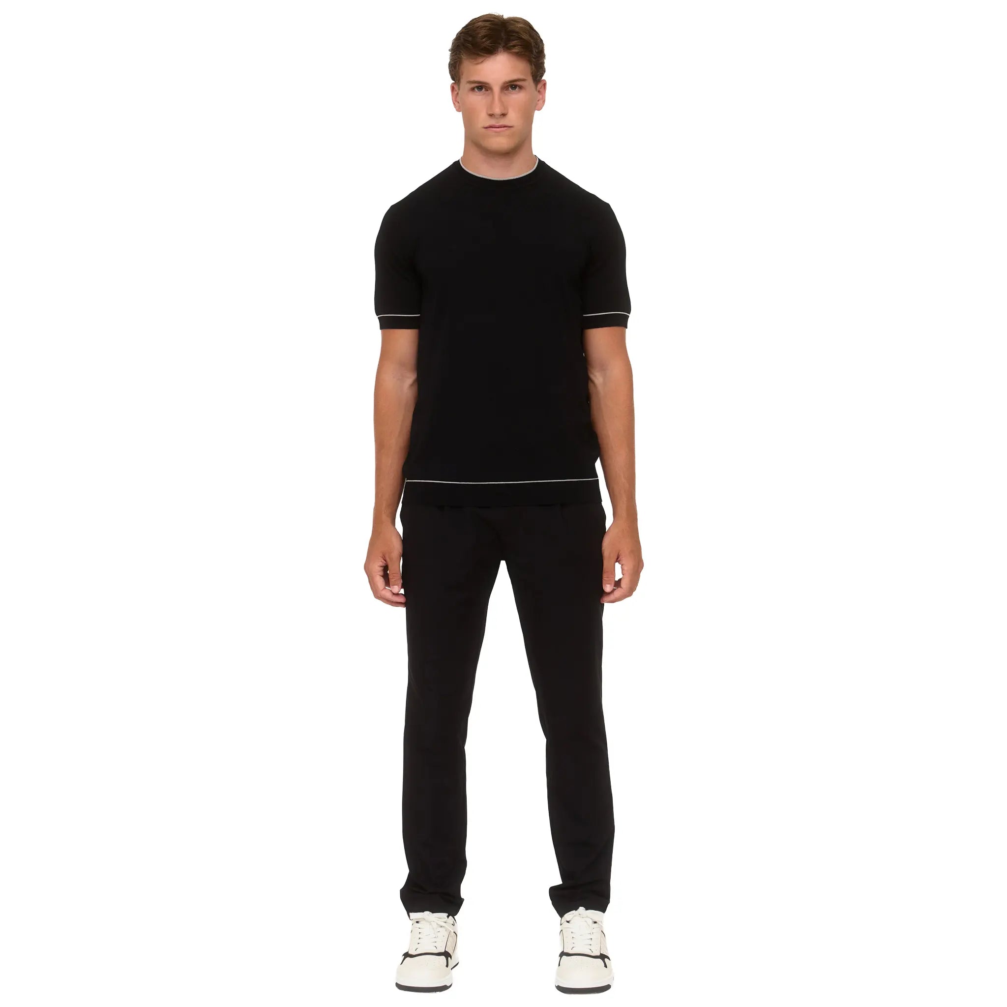 Front View of Loiano Rayon Knit Black T-Shirt