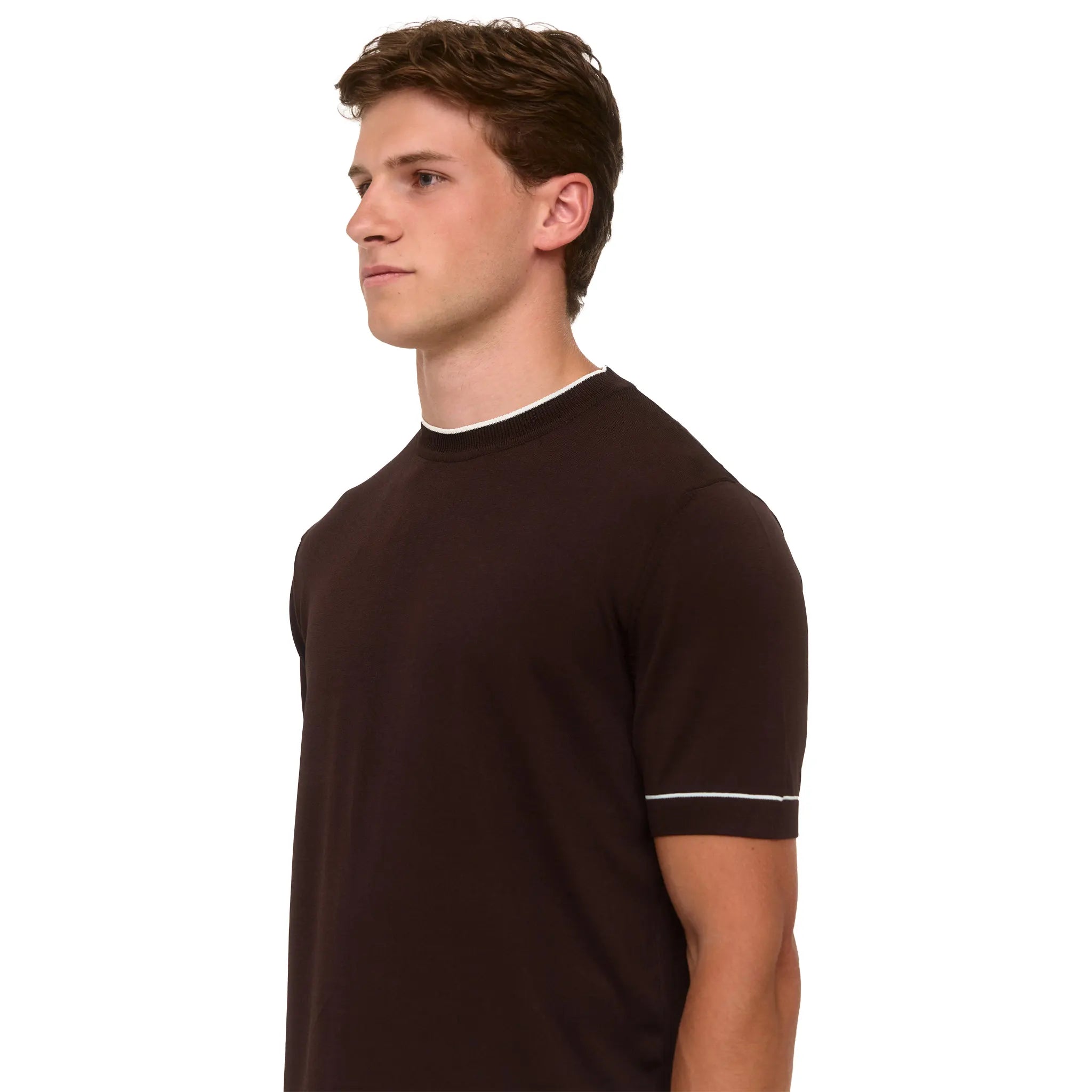 Side View of Loiano Rayon Knit Brown T-Shirt