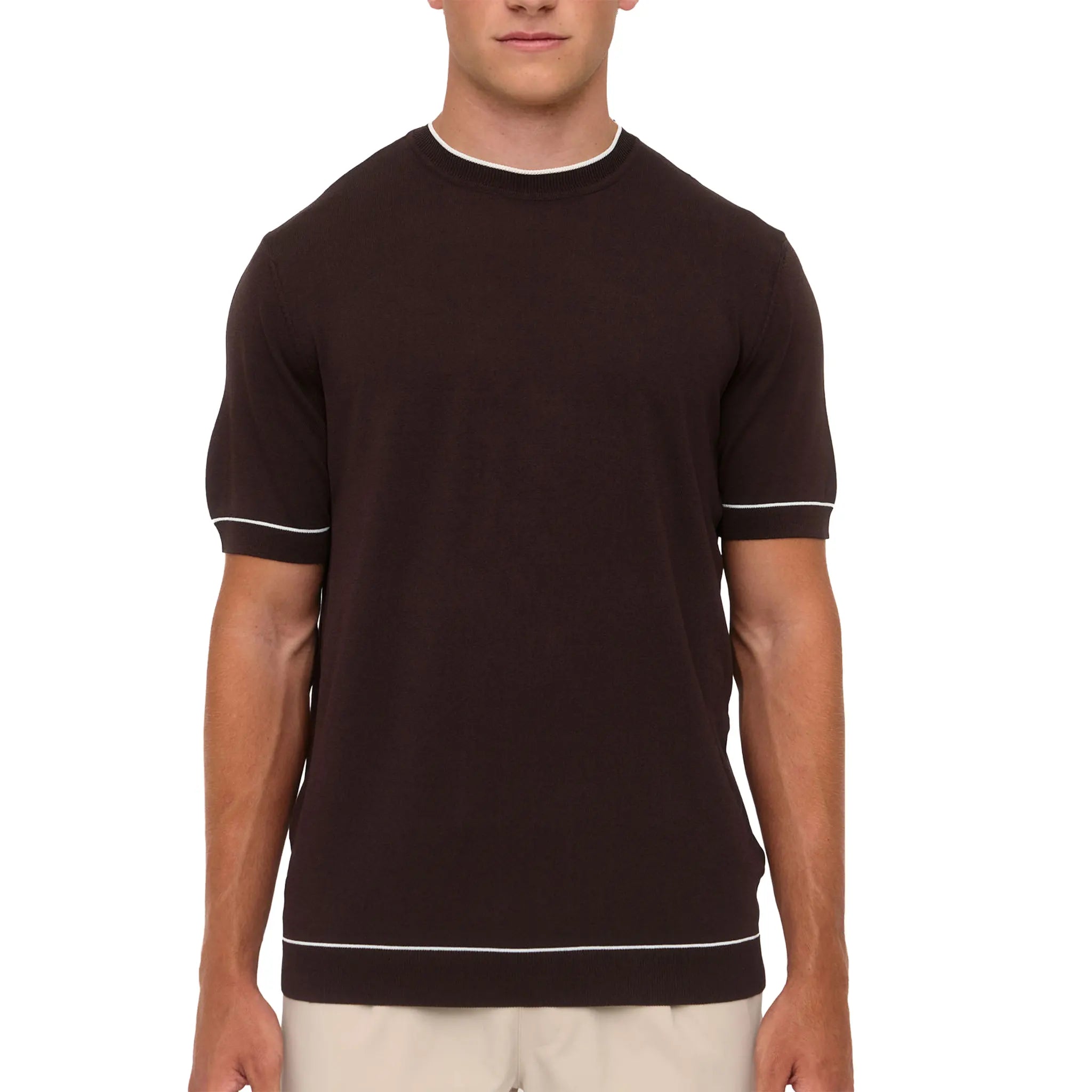 Front View of Loiano Rayon Knit Brown T-Shirt