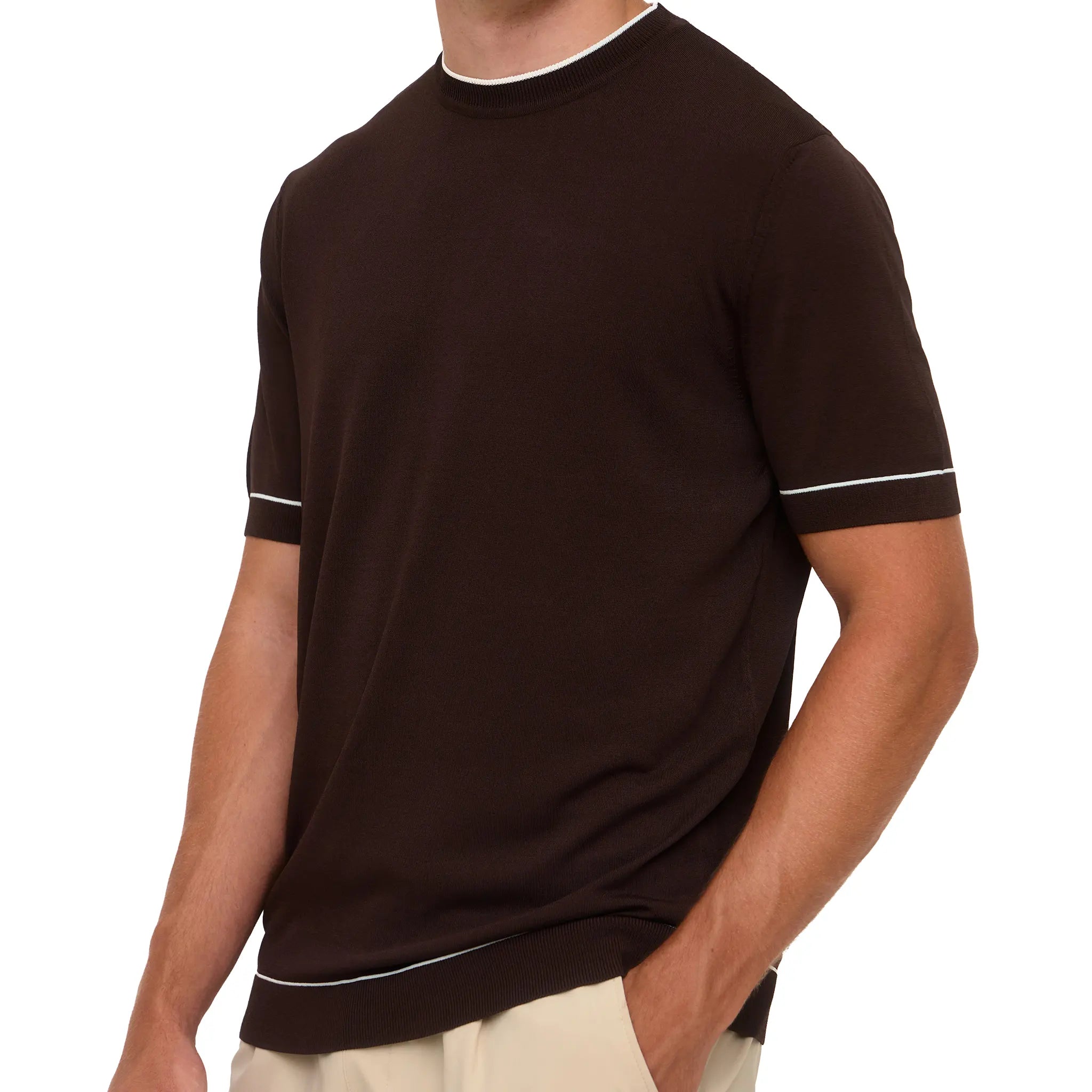 Front Side View of Loiano Rayon Knit Brown T-Shirt