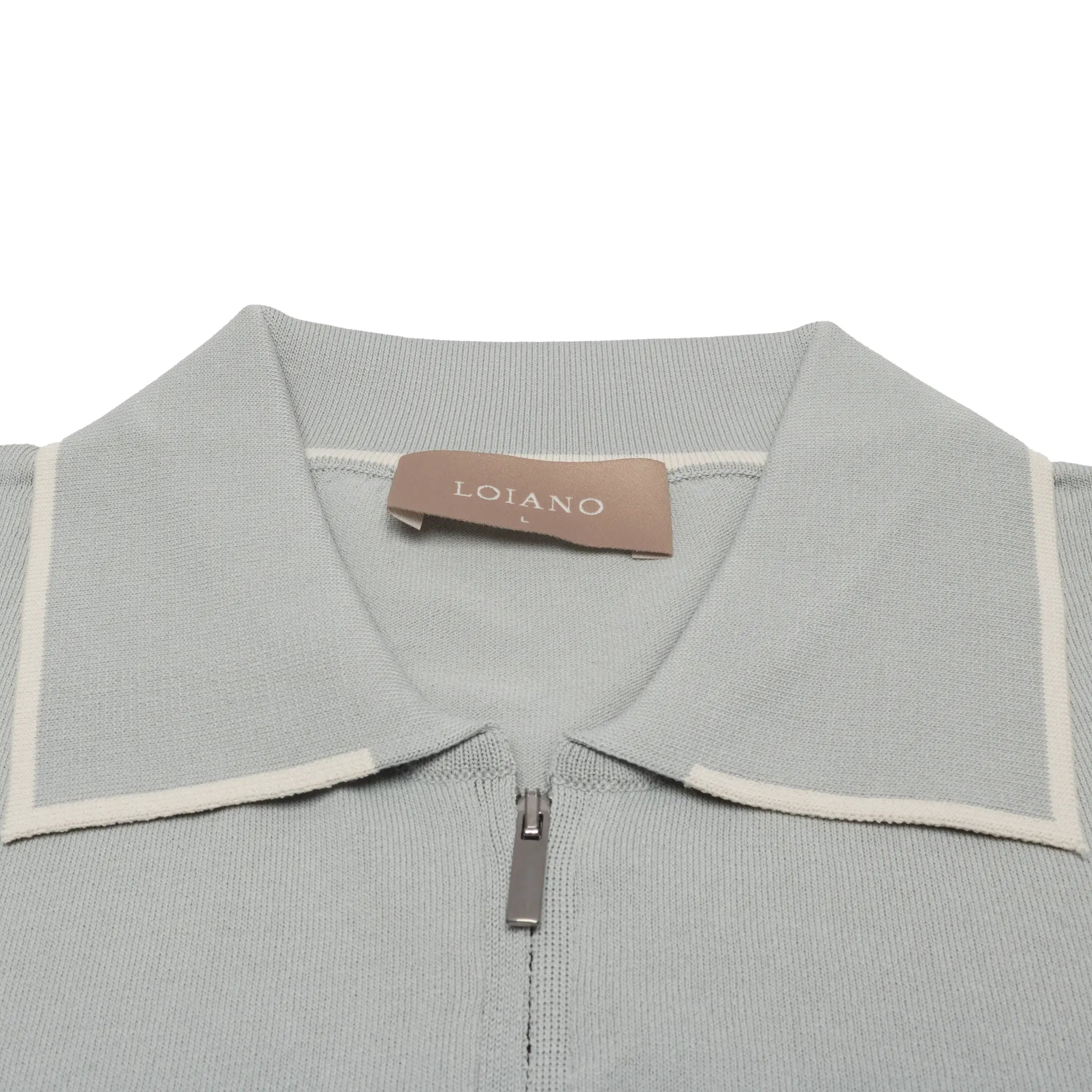 Neck Detailed View of Loiano Rayon Knit Mint Polo Shirt