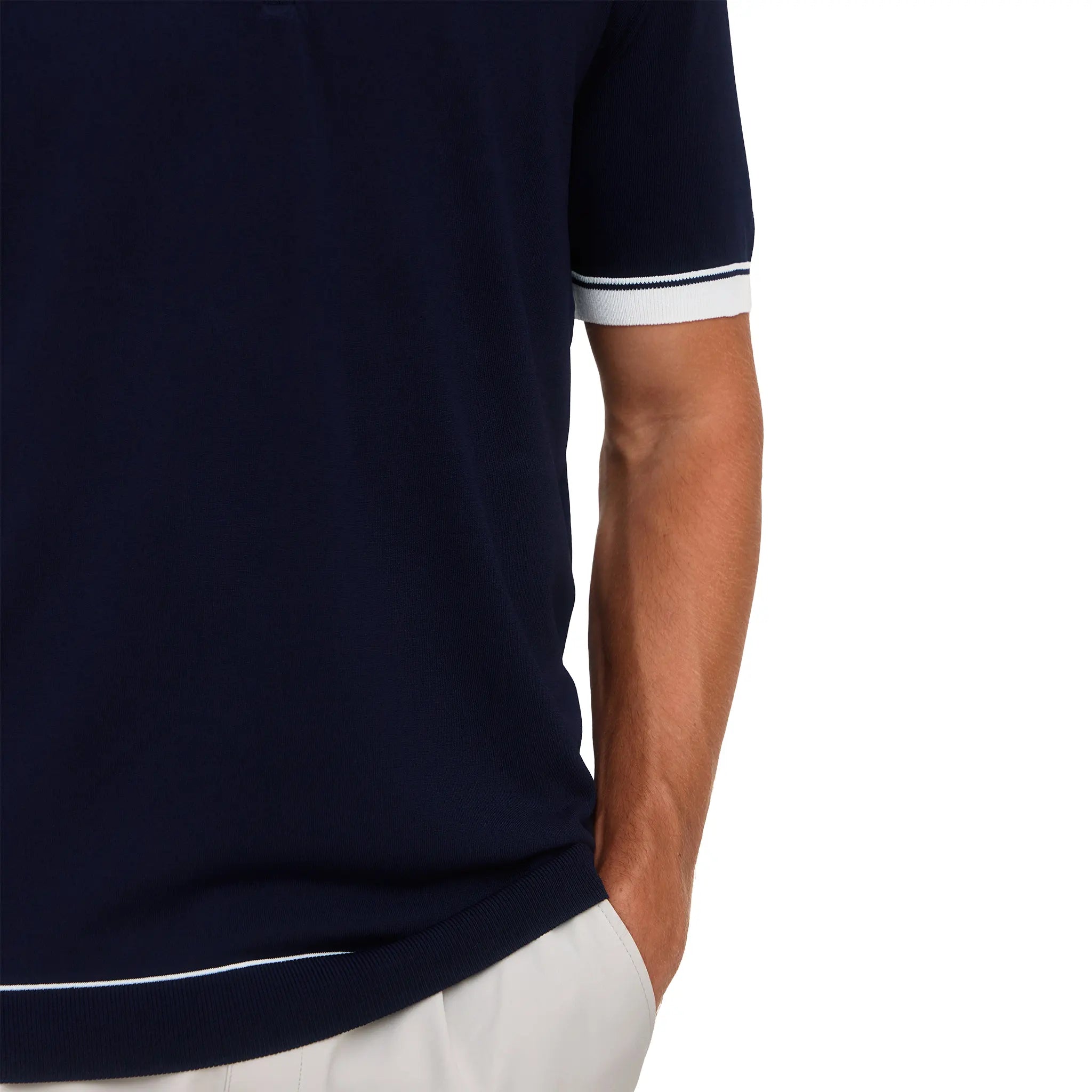Detailed Front View of Loiano Rayon Knit Navy Polo Shirt