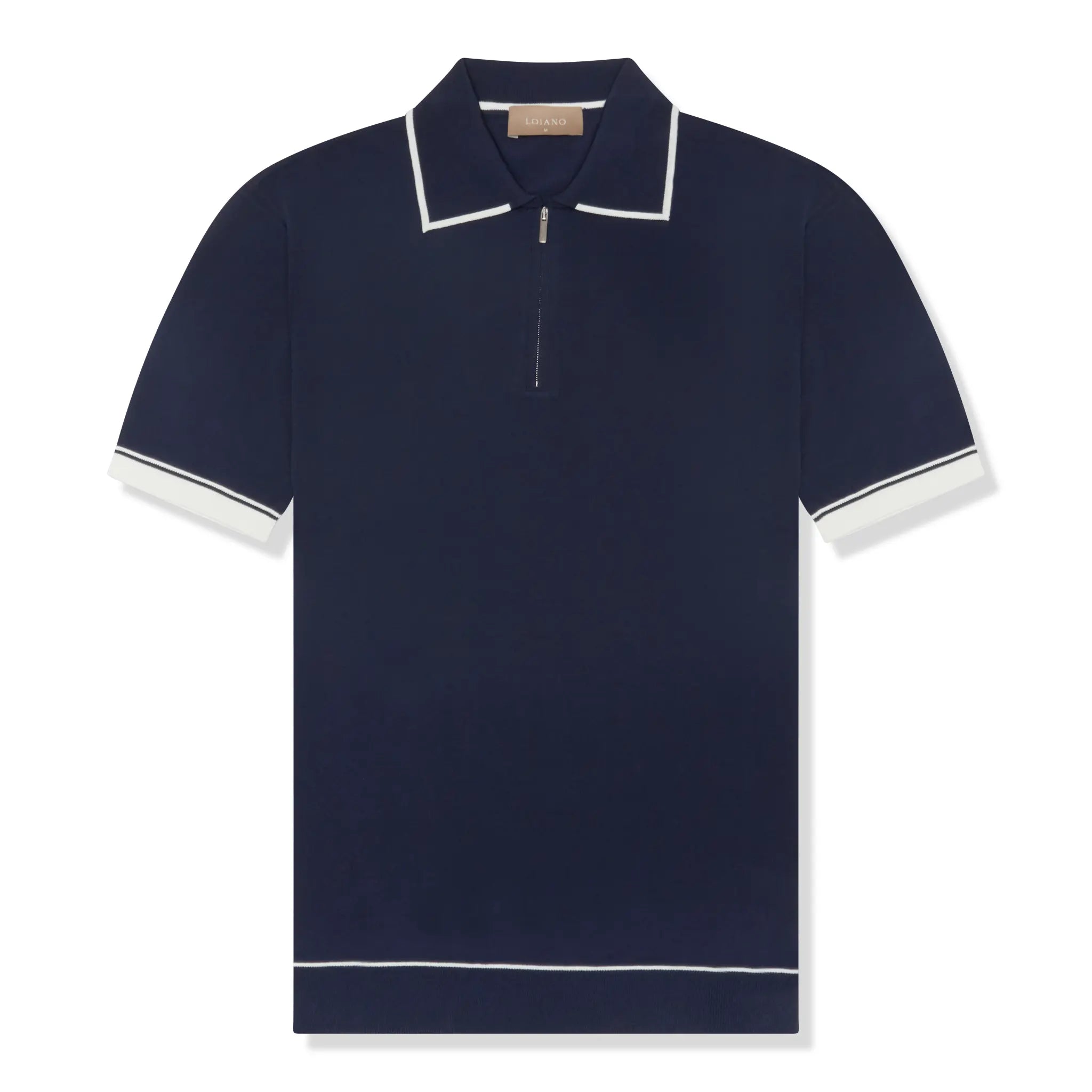 Front View of Loiano Rayon Knit Navy Polo Shirt