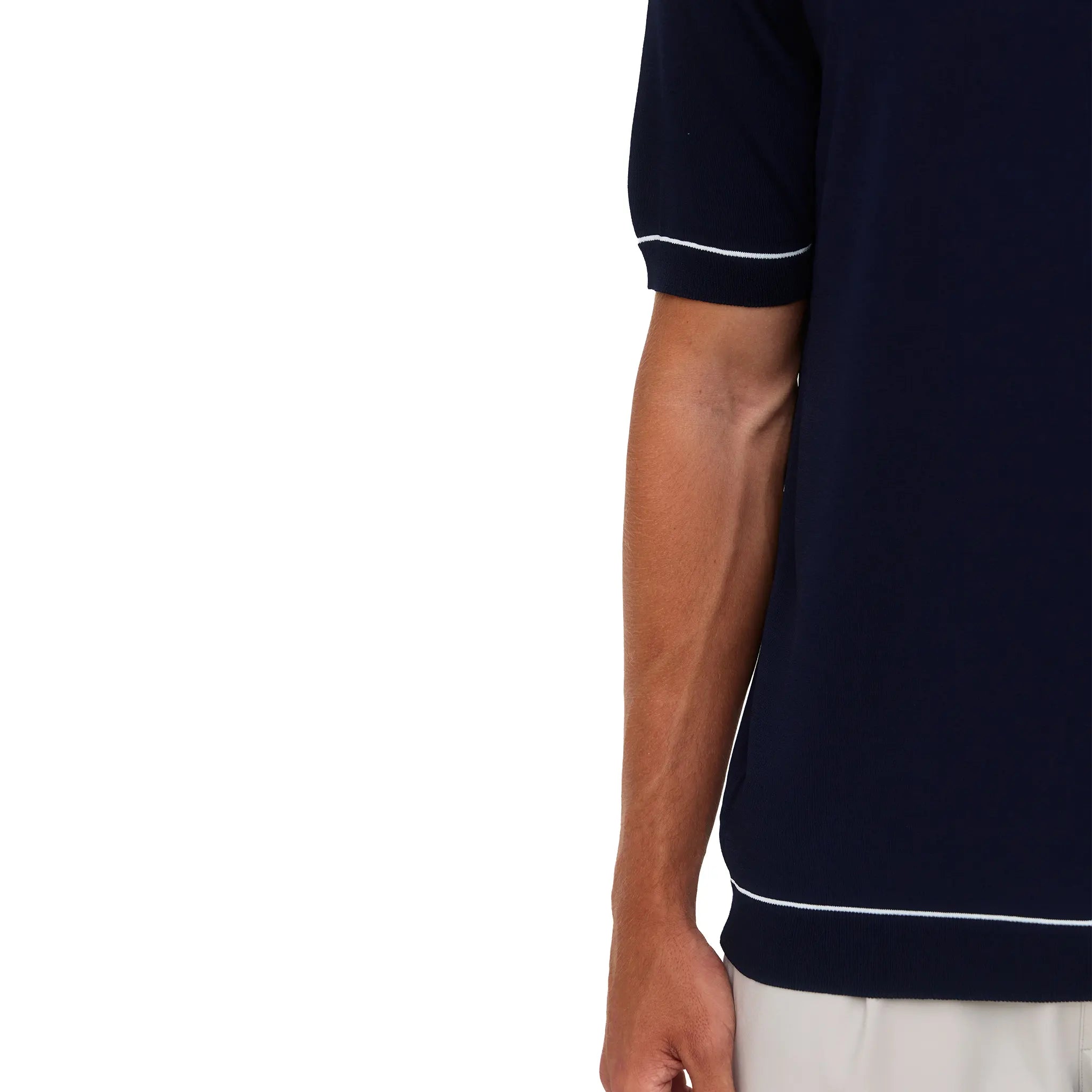 Side View of Loiano Rayon Knit Navy T-Shirt